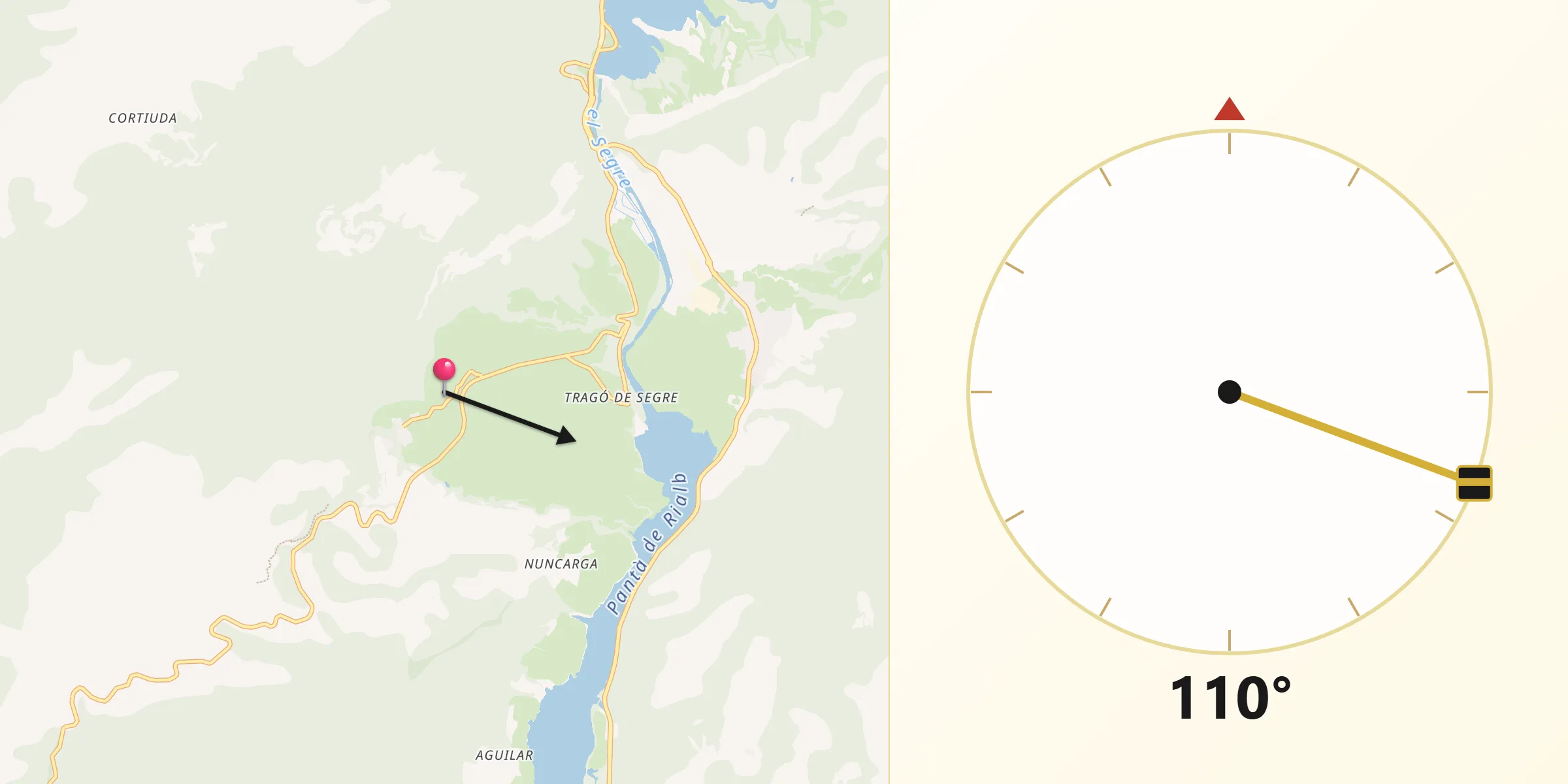 Dirección de la Qibla desde Peramola