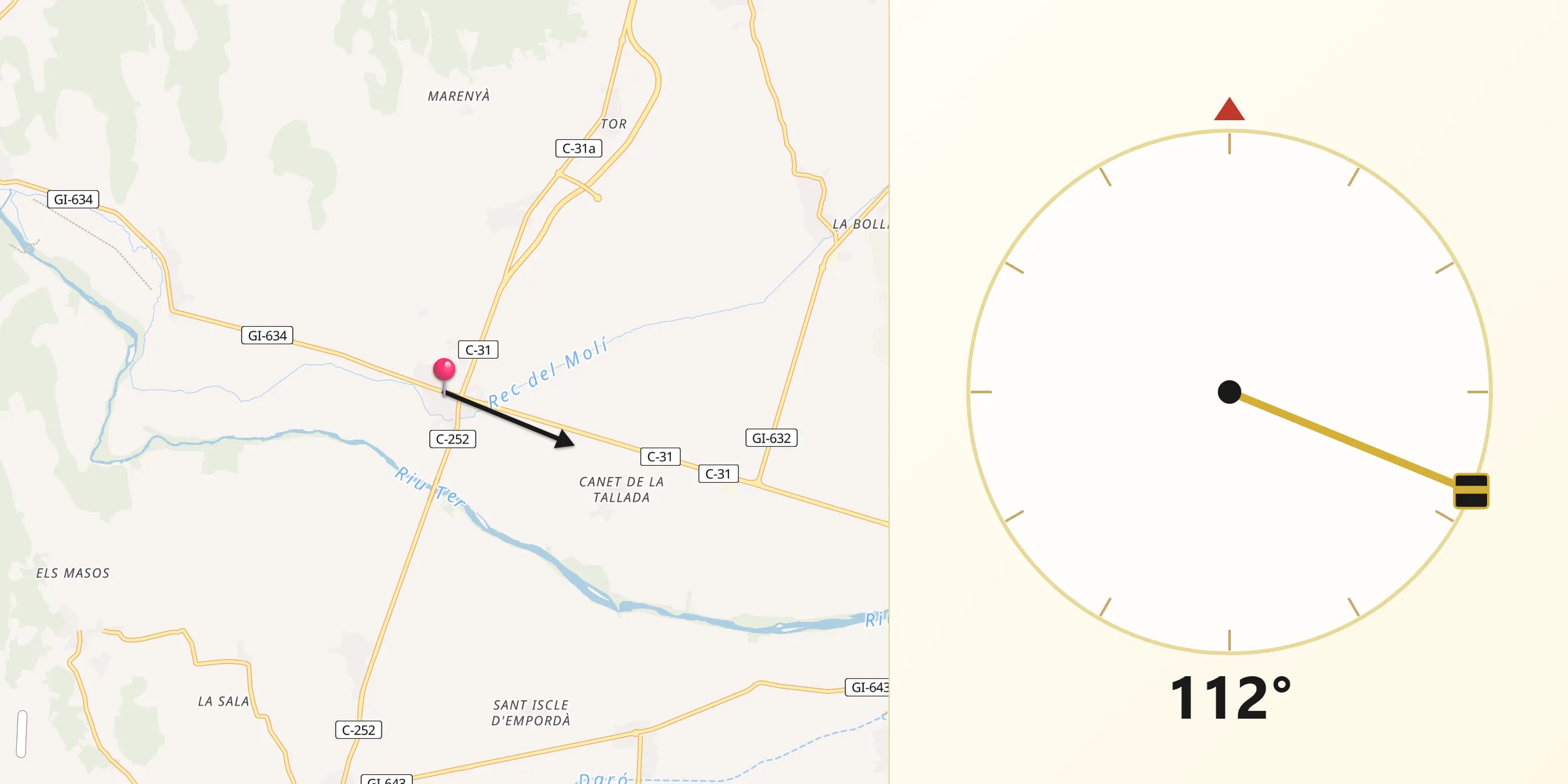 Dirección de la Qibla desde Verges