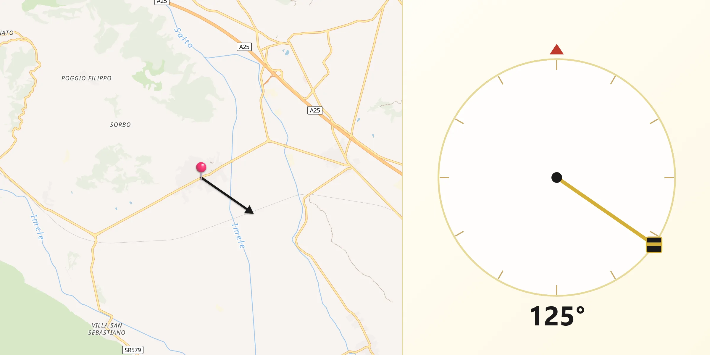Direzione della Qibla da Scurcola Marsicana