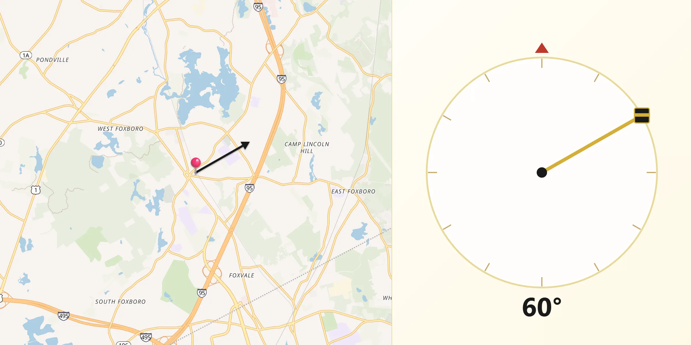 Qibla Direction from Foxborough