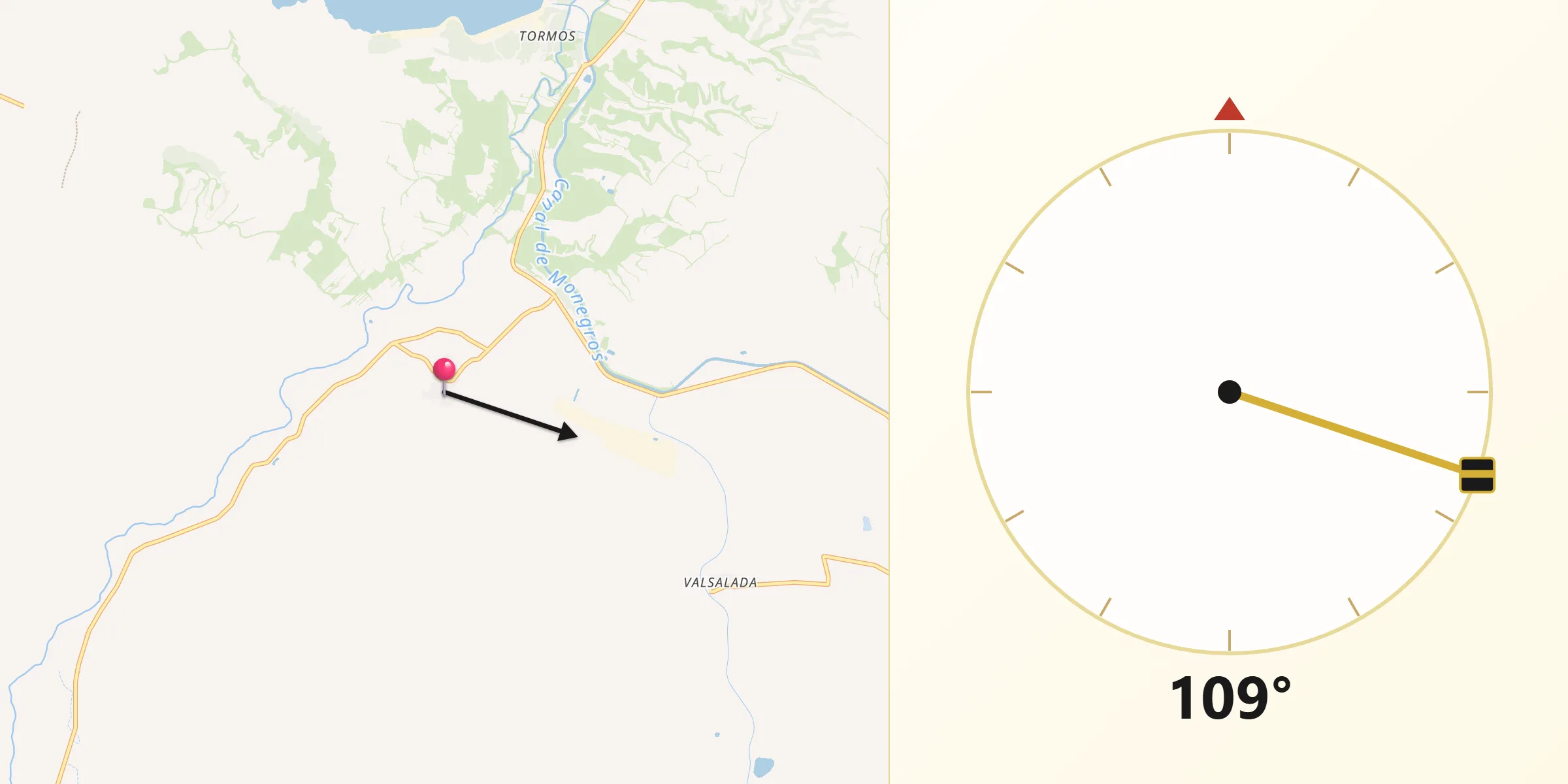 Dirección de la Qibla desde Alcalá de Gurrea
