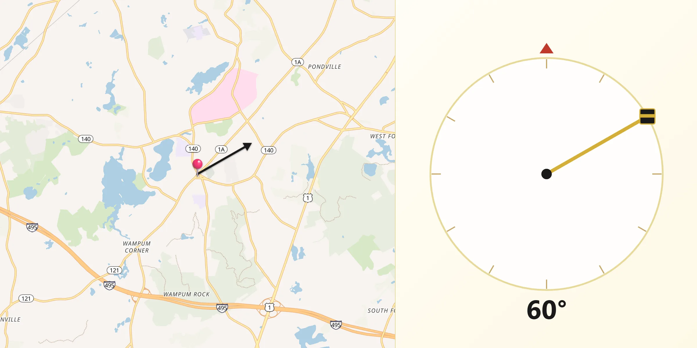 Qibla Direction from Wrentham