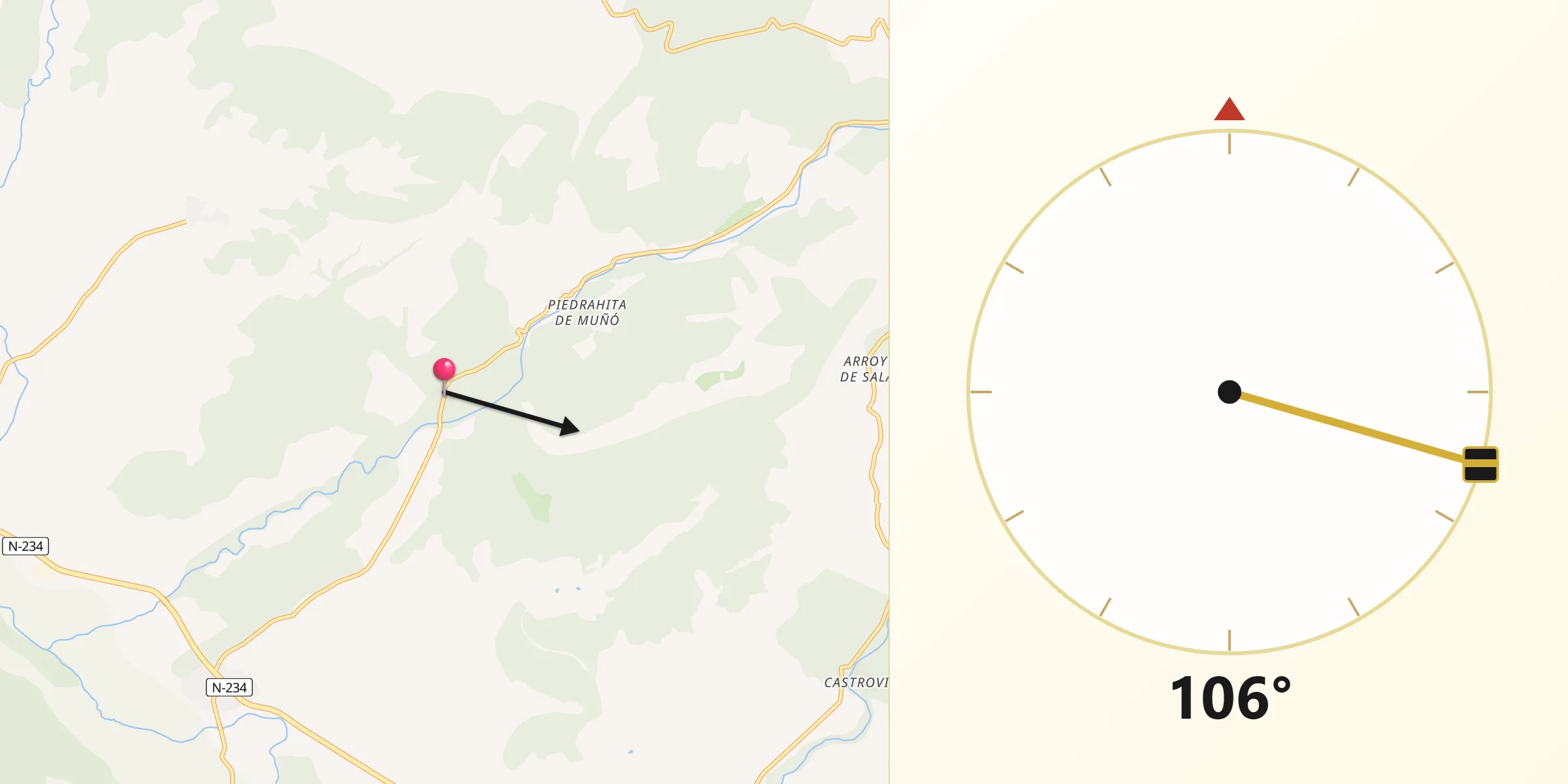 Dirección de la Qibla desde Pinilla de los Moros