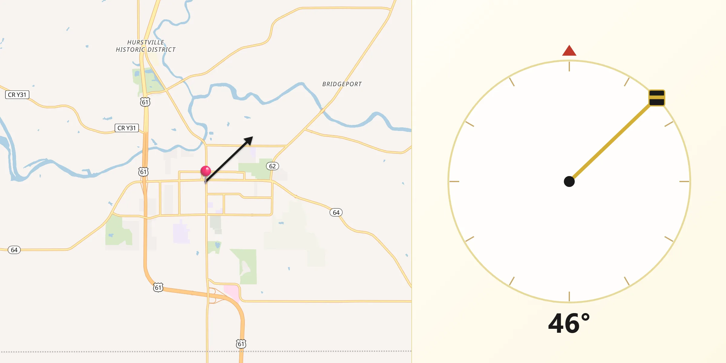 Qibla Direction from Maquoketa