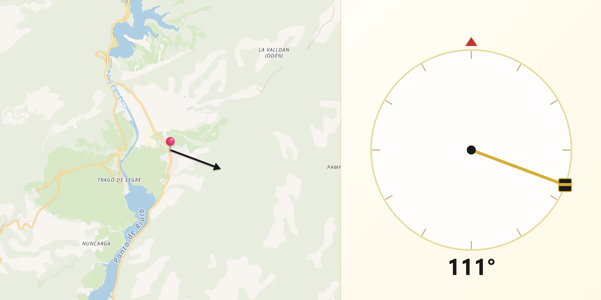 Dirección de la Qibla desde Oliana
