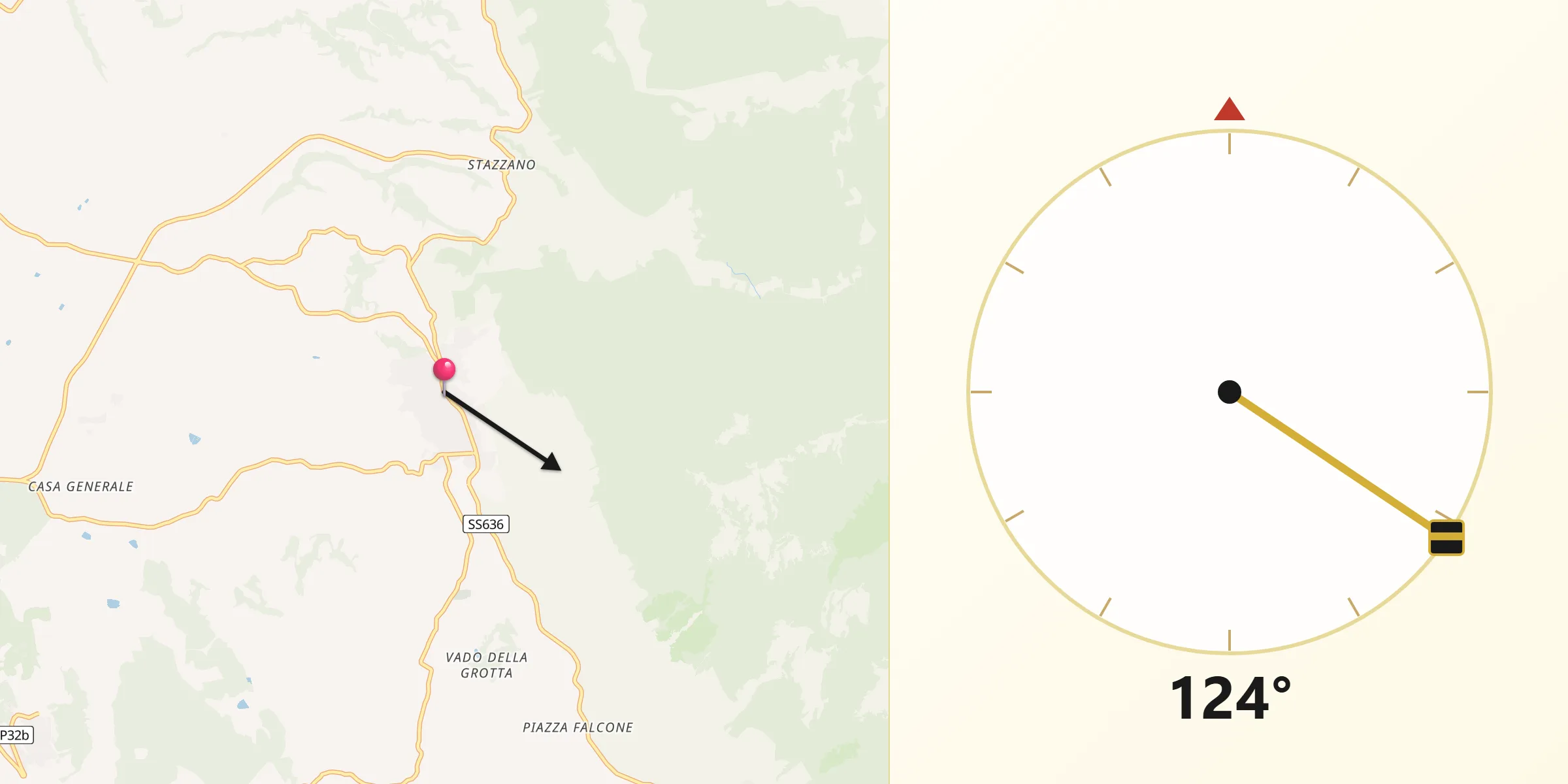 Direzione della Qibla da Palombara Sabina