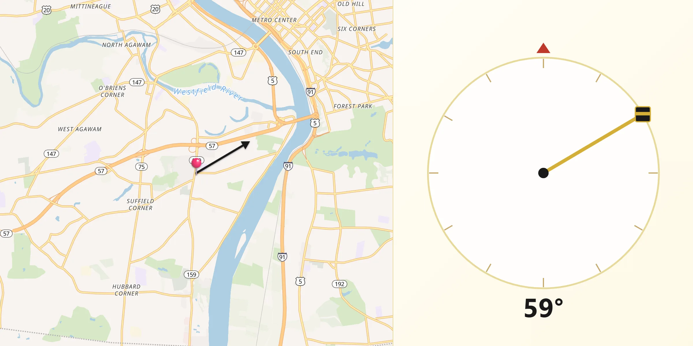 Qibla Direction from Agawam