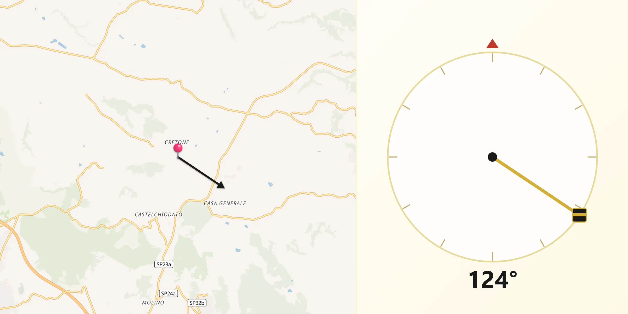 Direzione della Qibla da Cretone