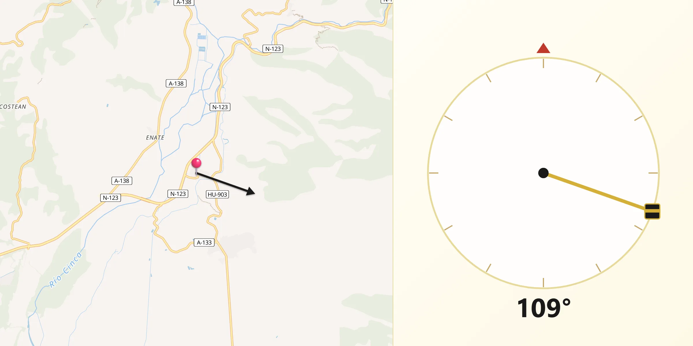 Dirección de la Qibla desde Estada