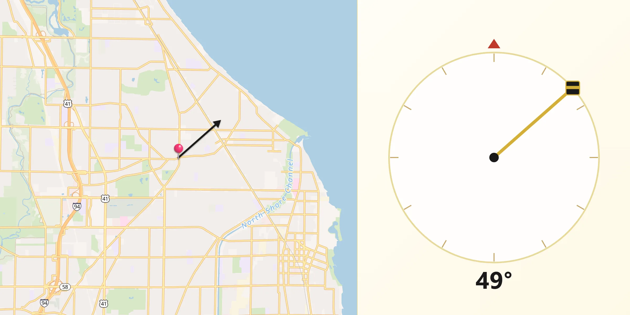 Qibla Direction from Wilmette