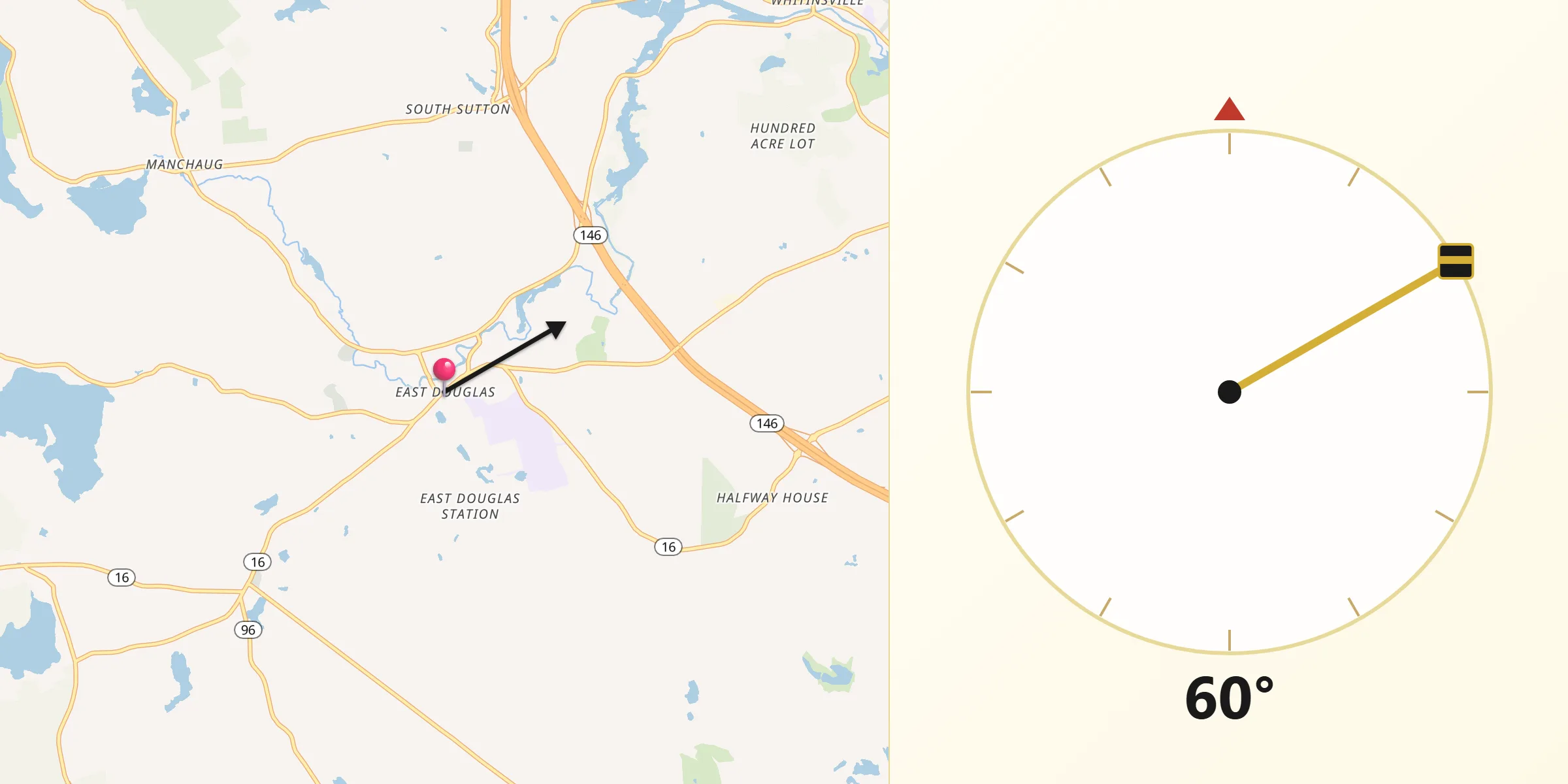 Qibla Direction from East Douglas