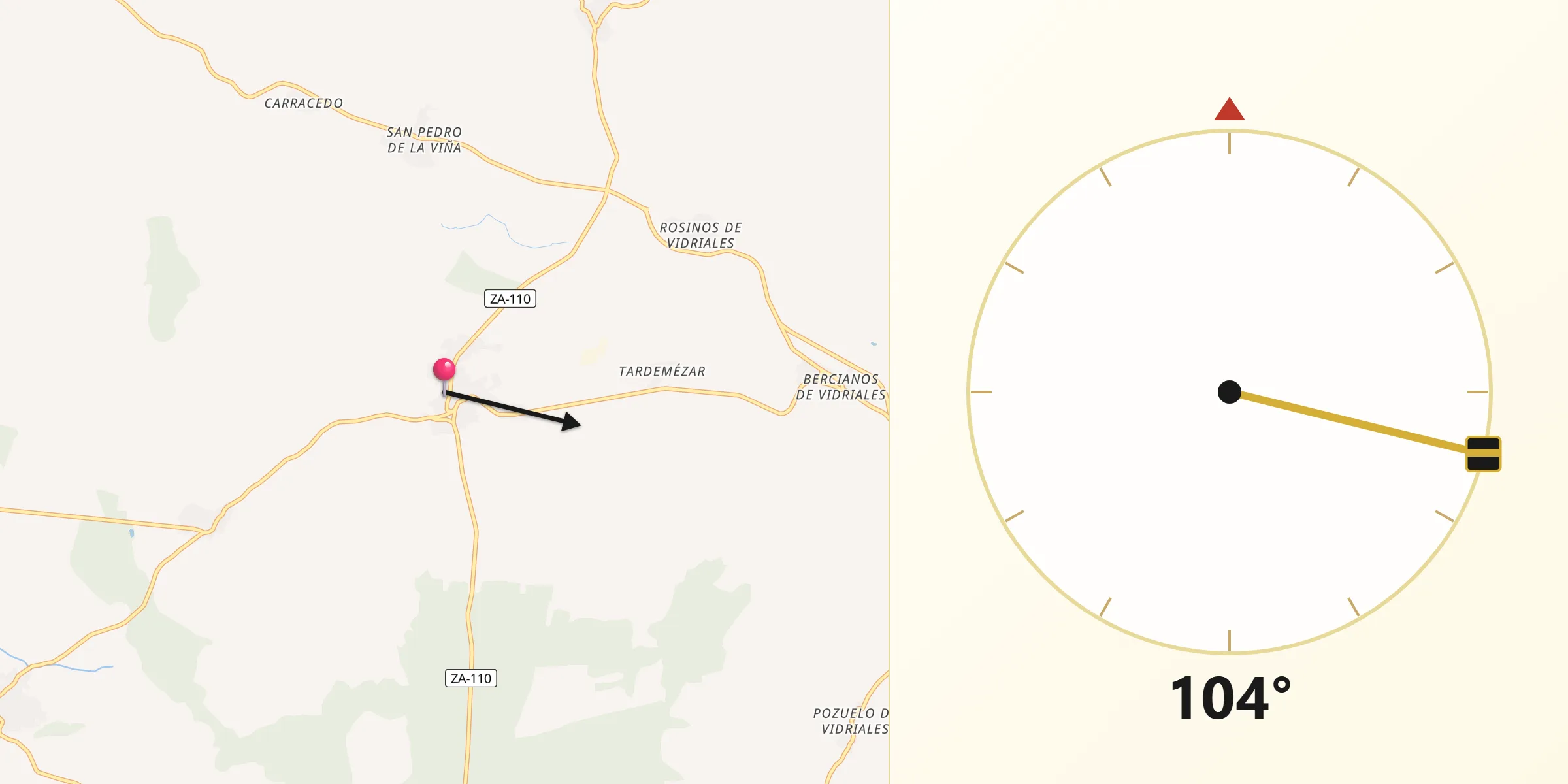 Dirección de la Qibla desde Santibáñez de Vidriales