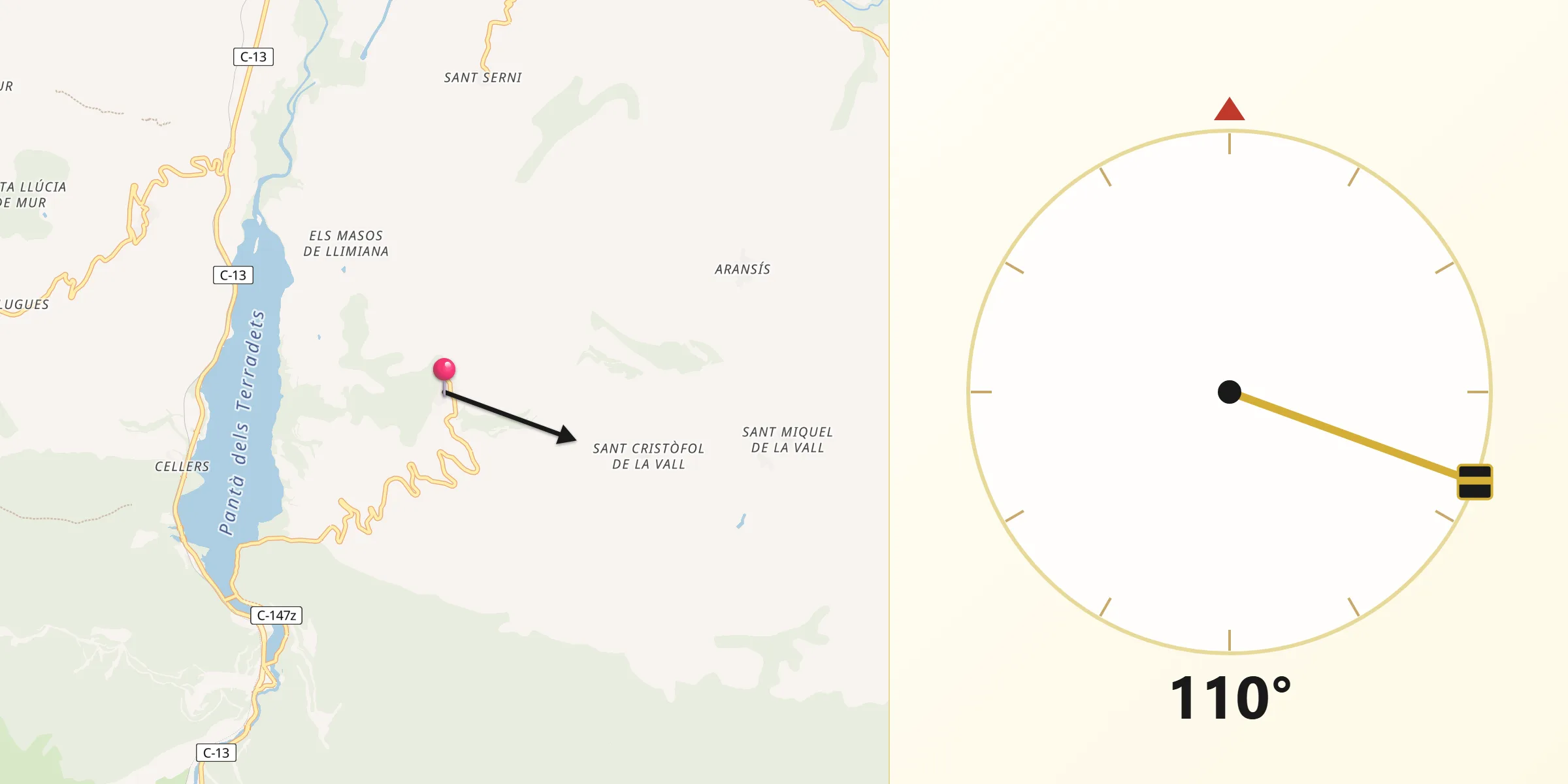 Dirección de la Qibla desde Llimiana