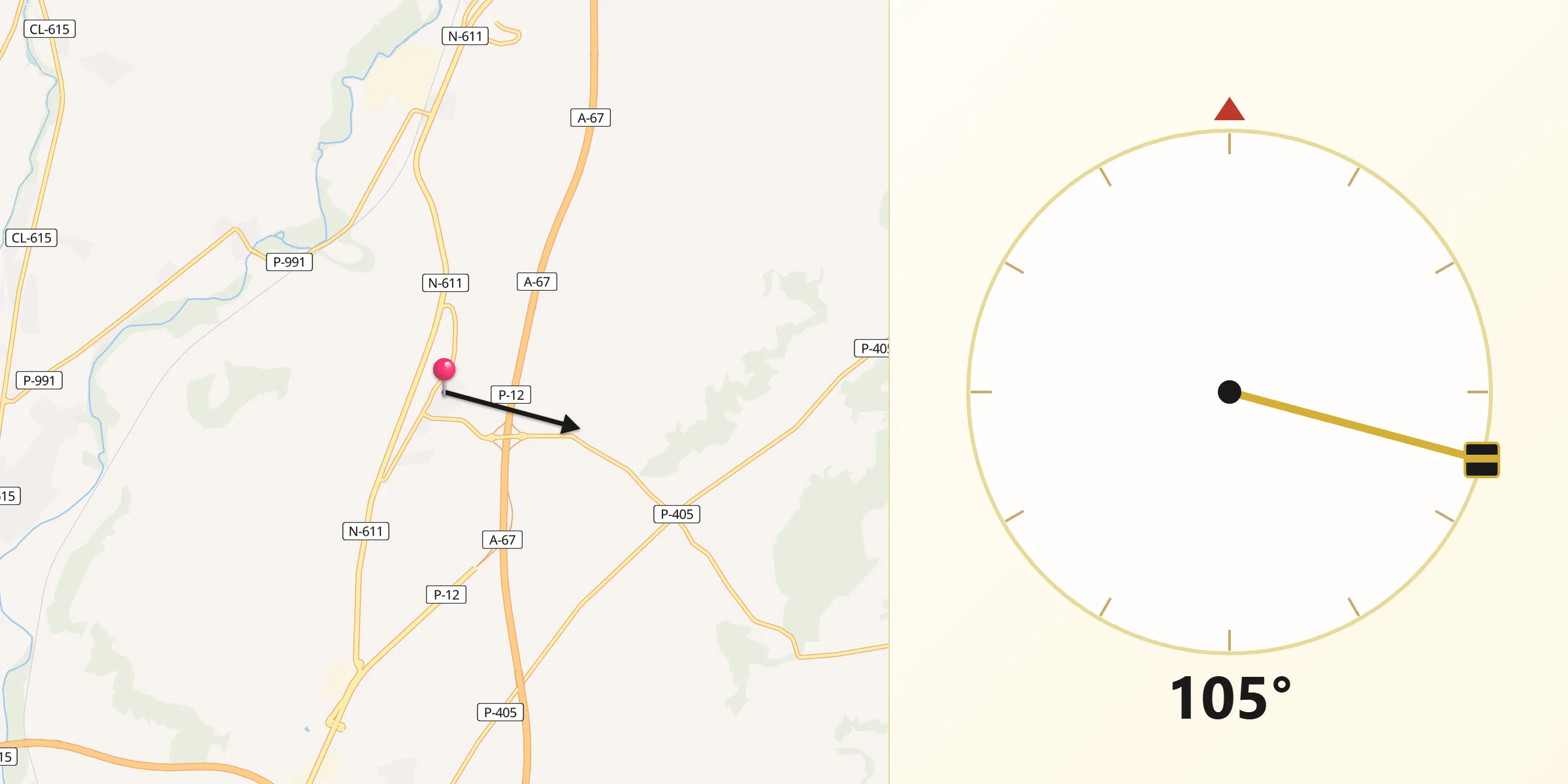 Dirección de la Qibla desde Fuentes de Valdepero
