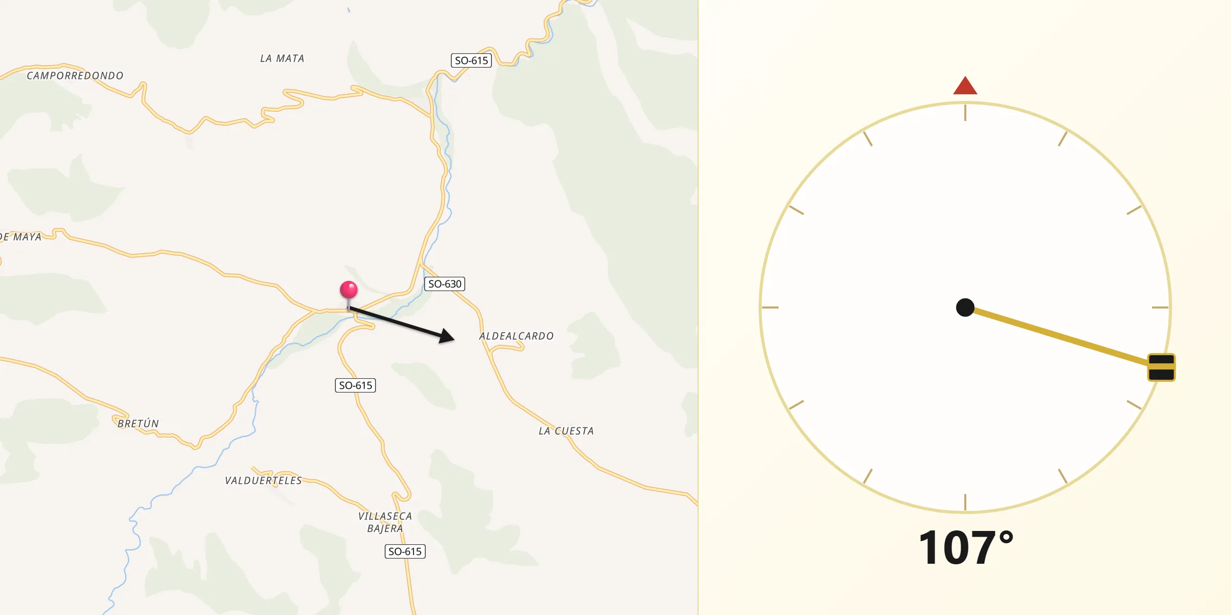 Dirección de la Qibla desde Villar del Río