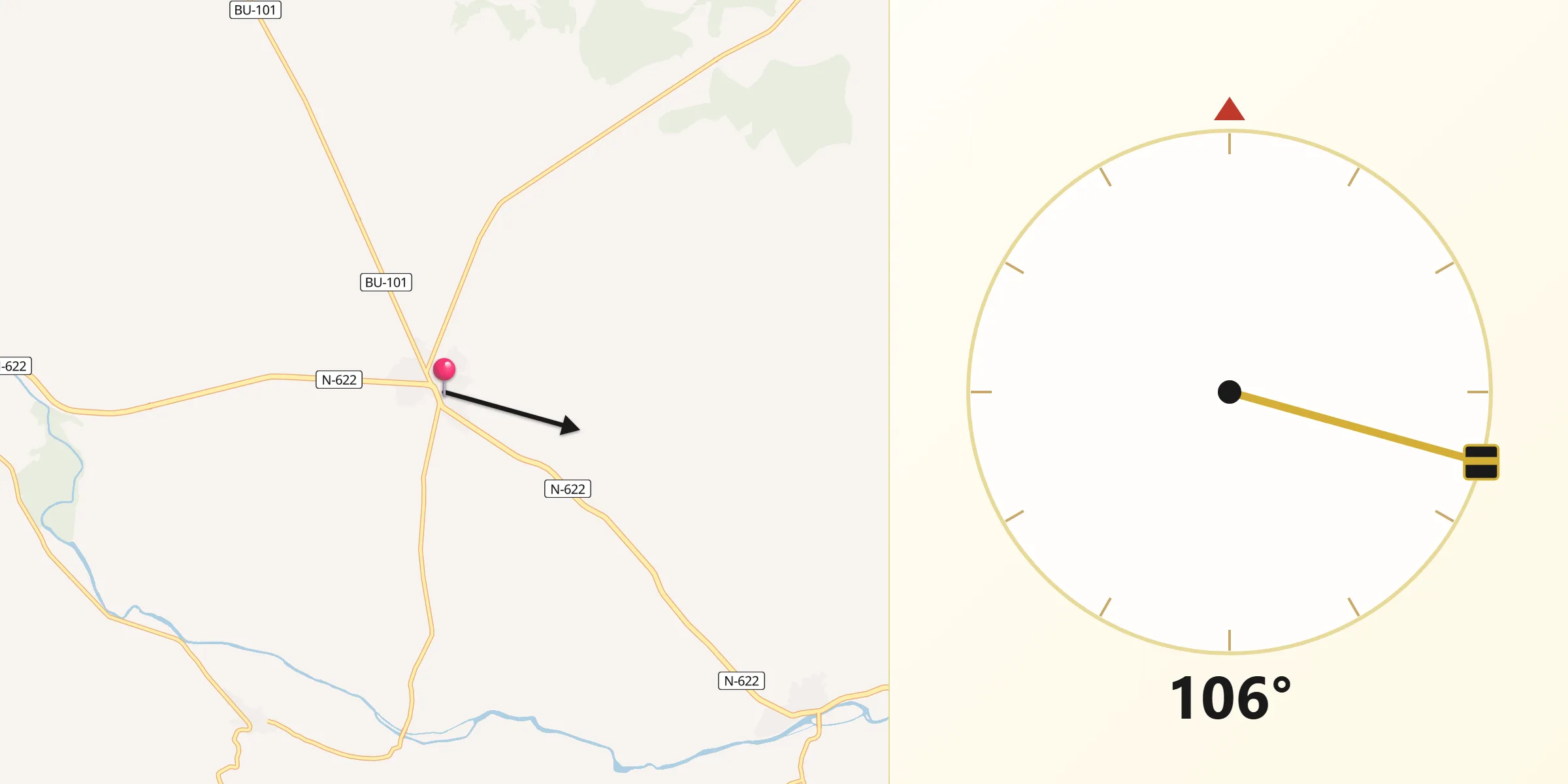 Dirección de la Qibla desde Villahoz