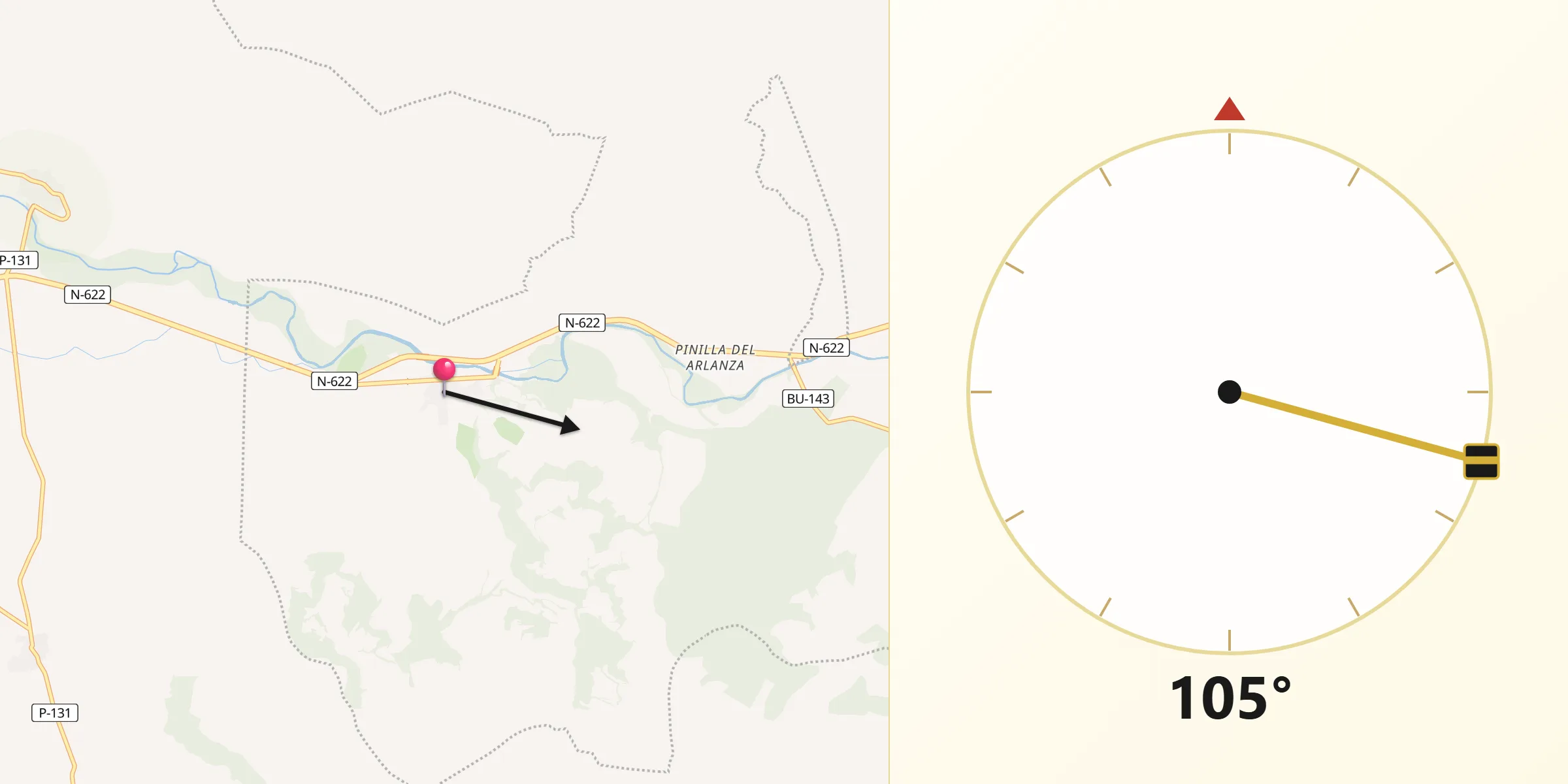 Dirección de la Qibla desde Peral de Arlanza