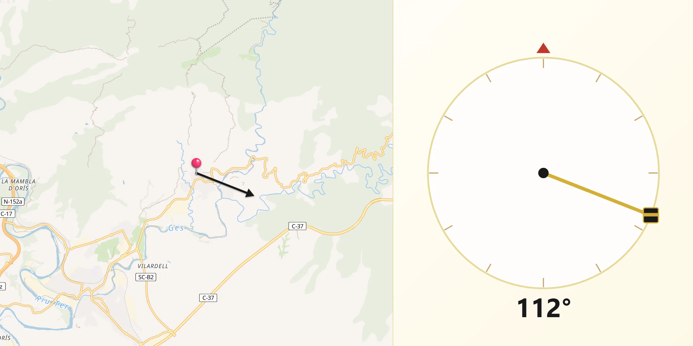 Dirección de la Qibla desde Sant Pere de Torelló