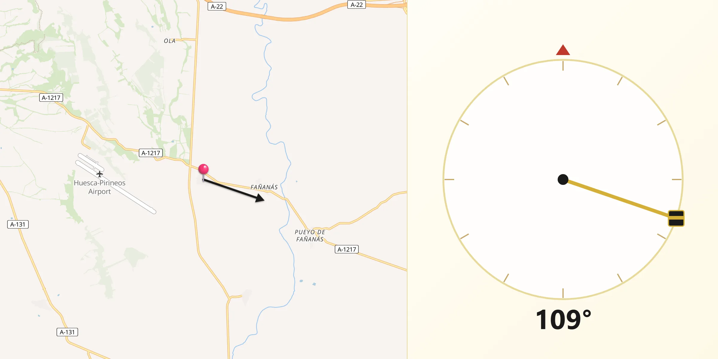 Dirección de la Qibla desde Alcalá del Obispo