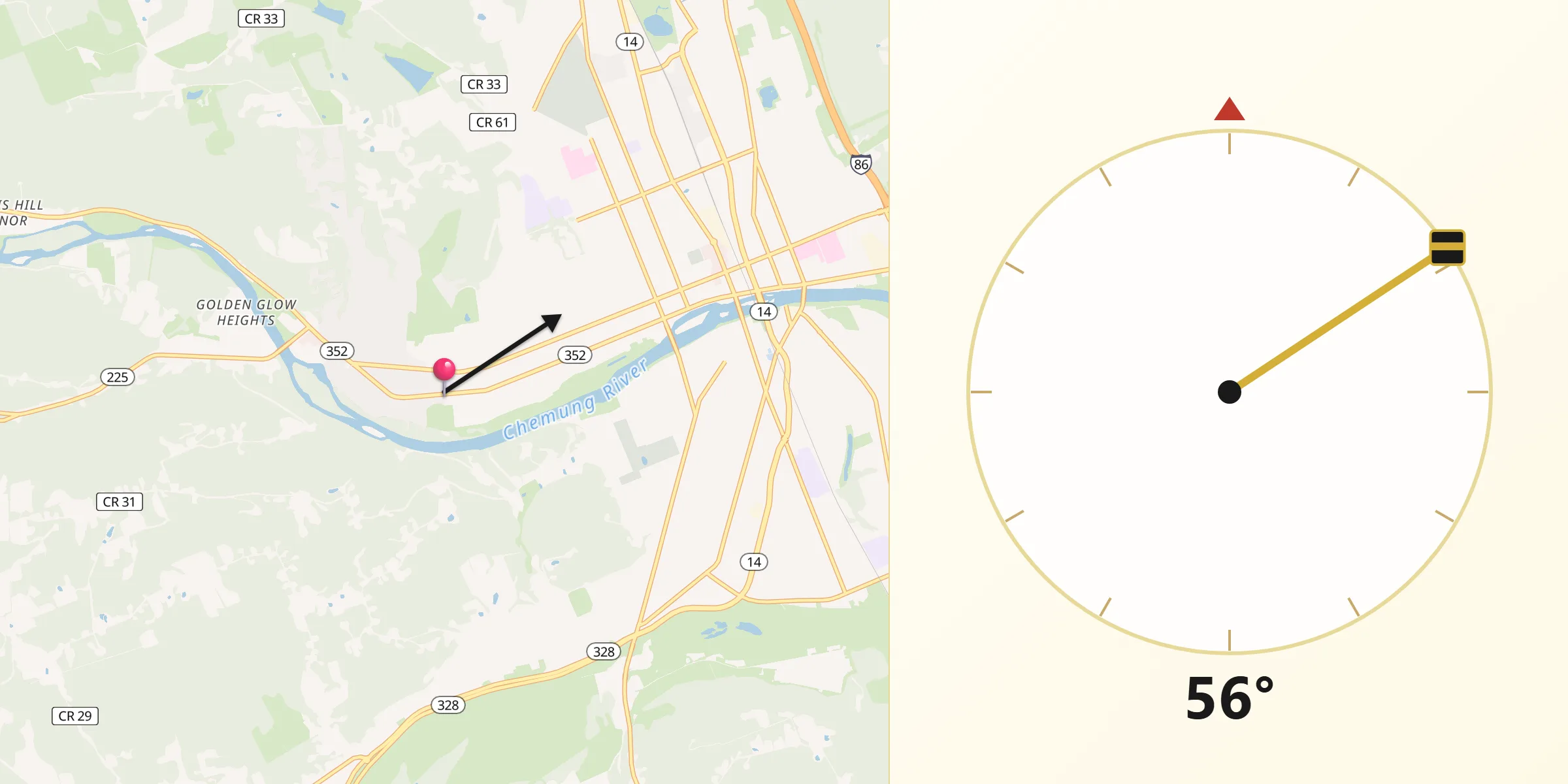 Qibla Direction from West Elmira