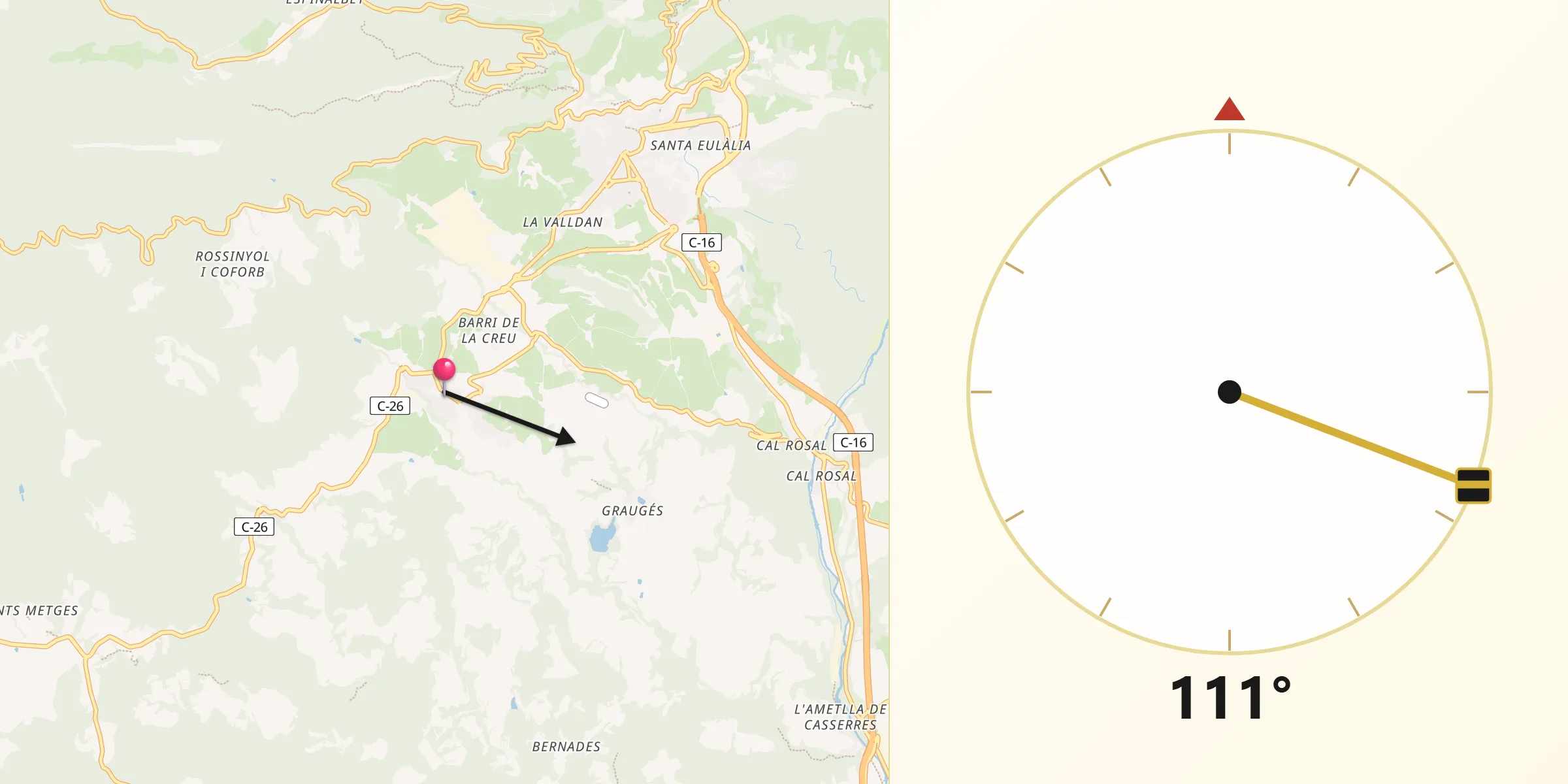 Dirección de la Qibla desde Avià