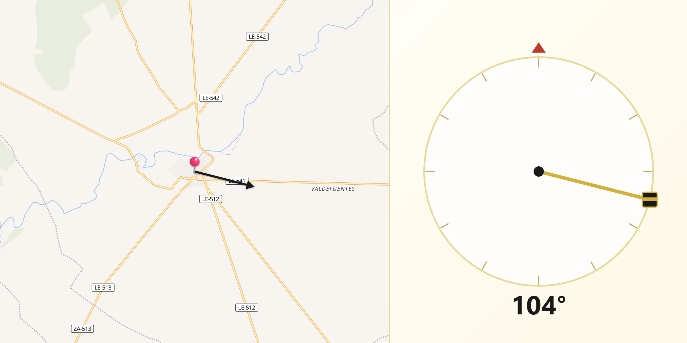 Dirección de la Qibla desde Valderas