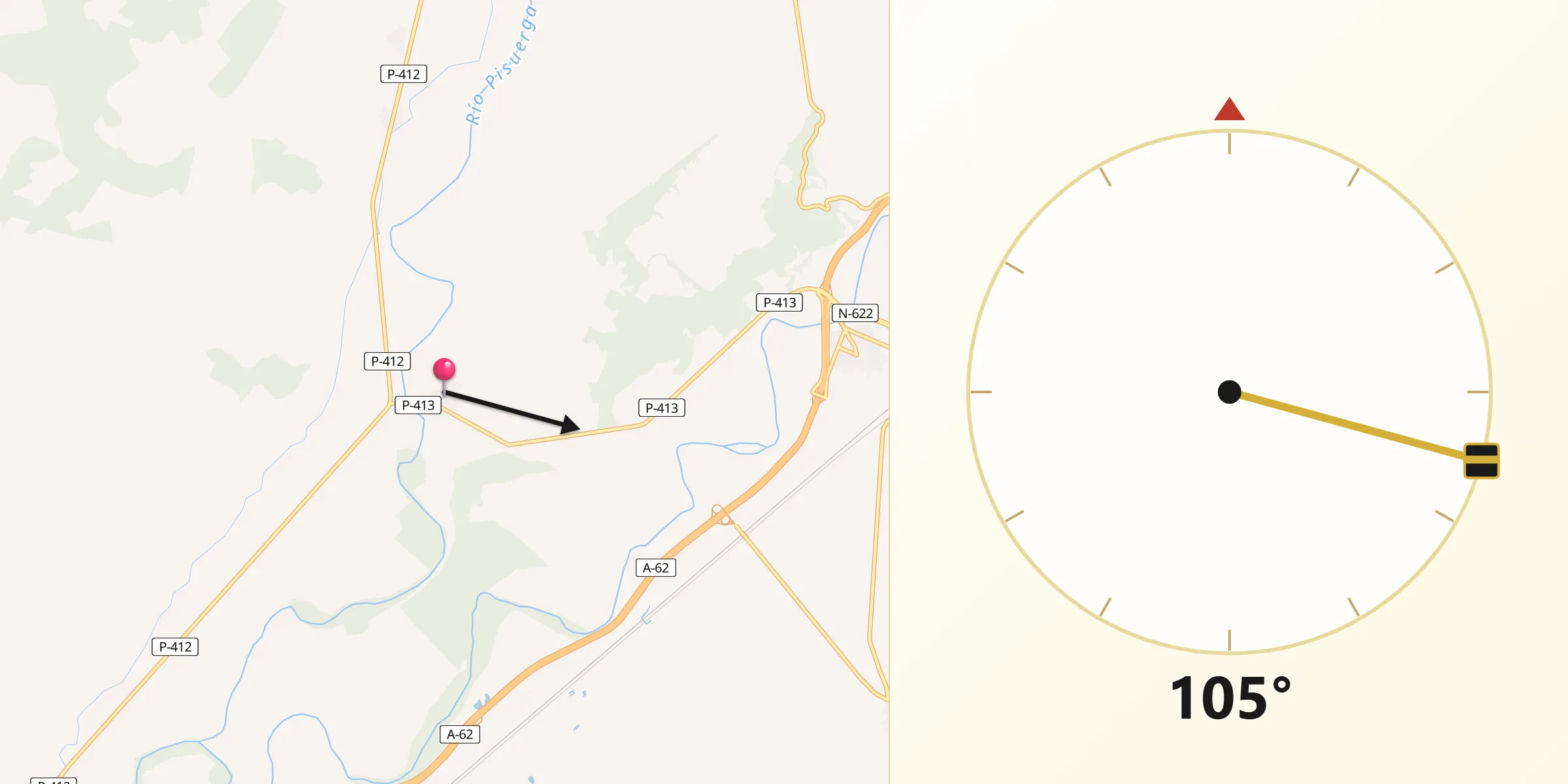 Dirección de la Qibla desde Cordovilla la Real