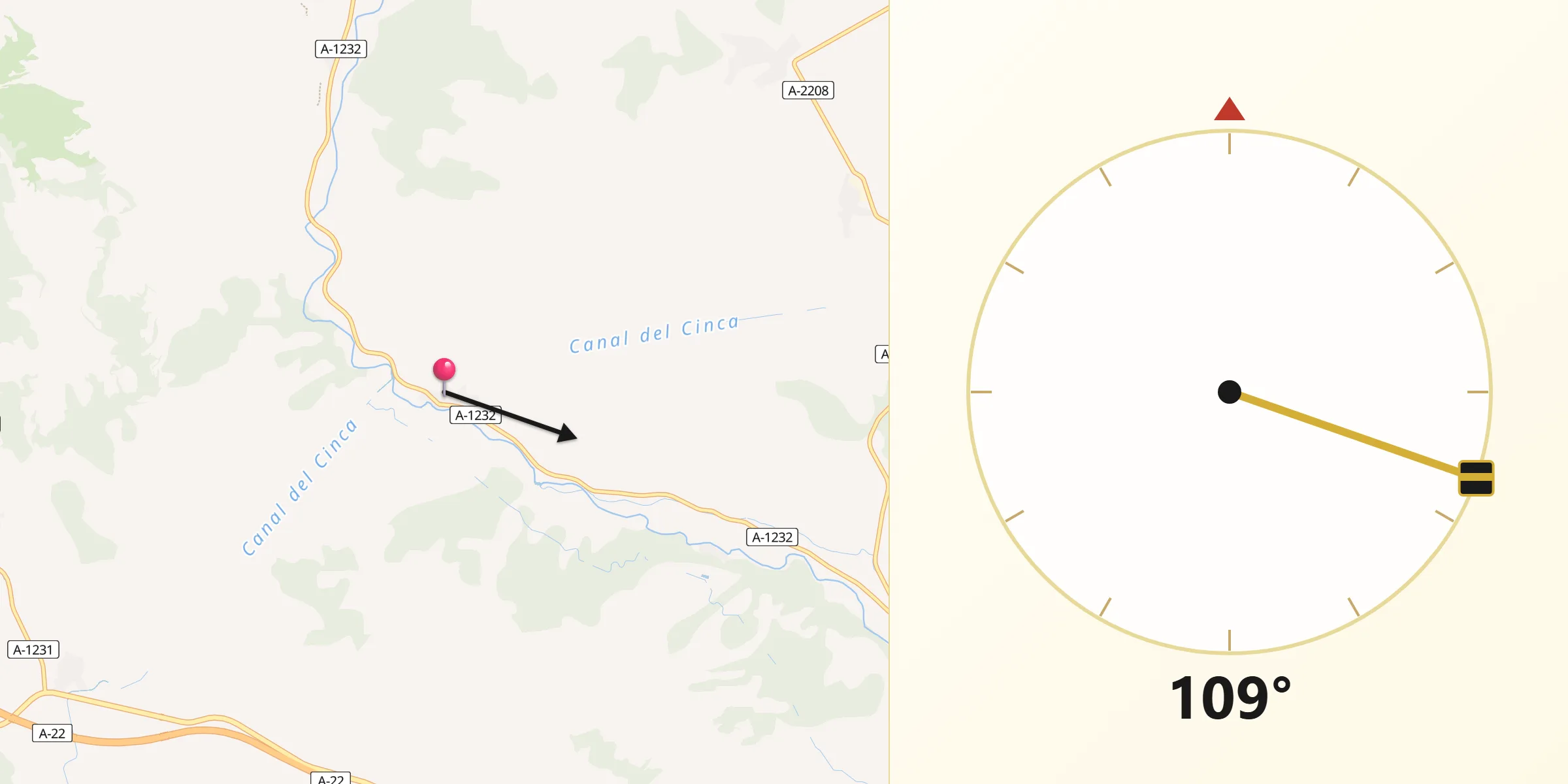 Dirección de la Qibla desde Pozán de Vero
