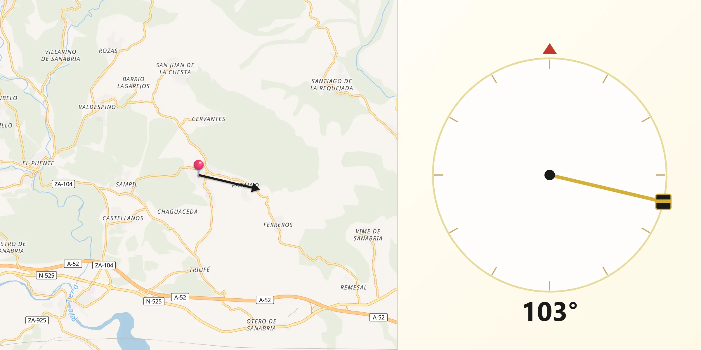 Dirección de la Qibla desde Robleda-Cervantes