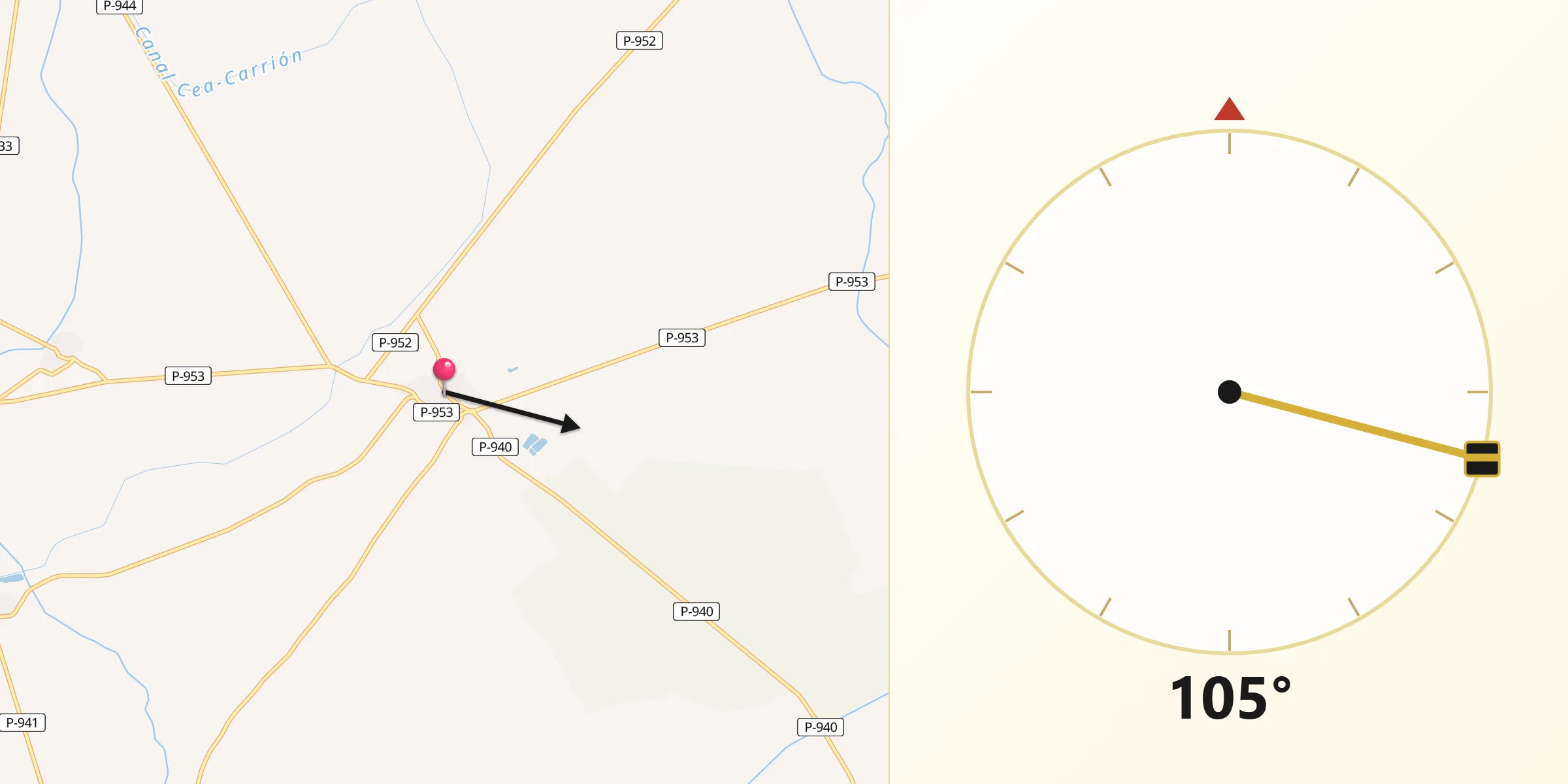 Dirección de la Qibla desde Fuentes de Nava