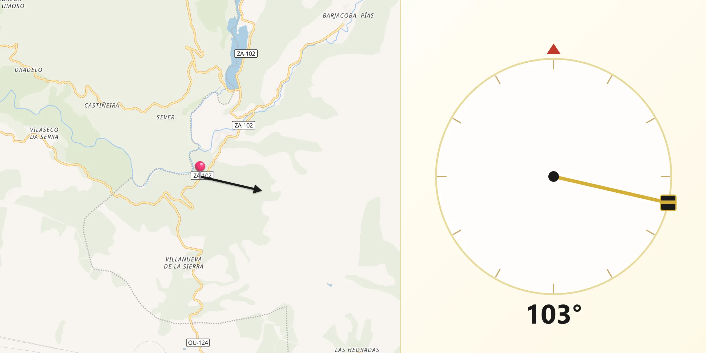 Dirección de la Qibla desde Pías