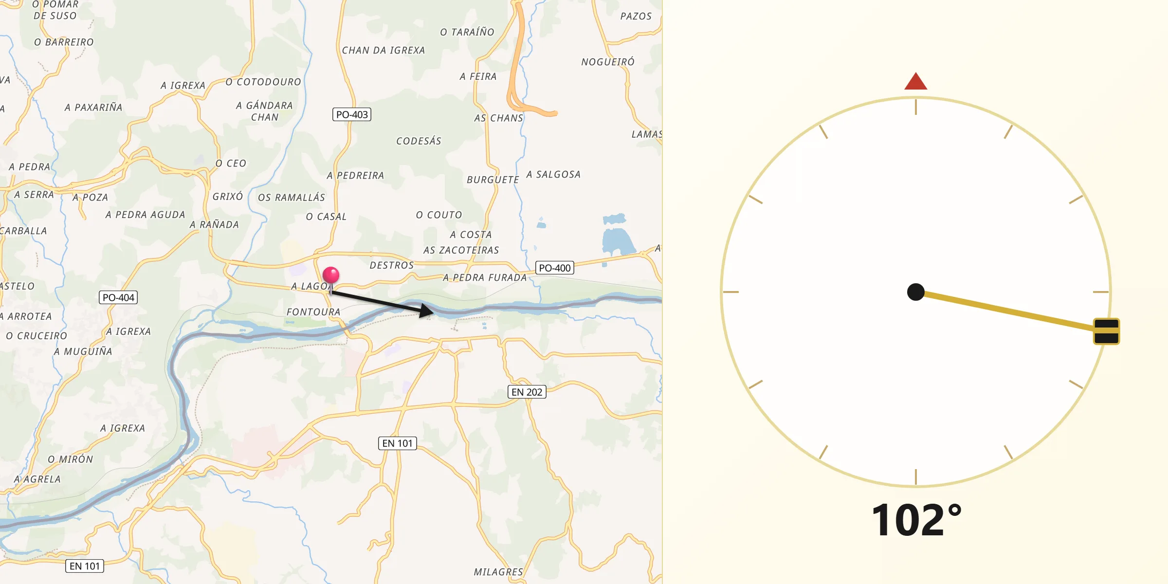 Dirección de la Qibla desde Salvaterra de Miño
