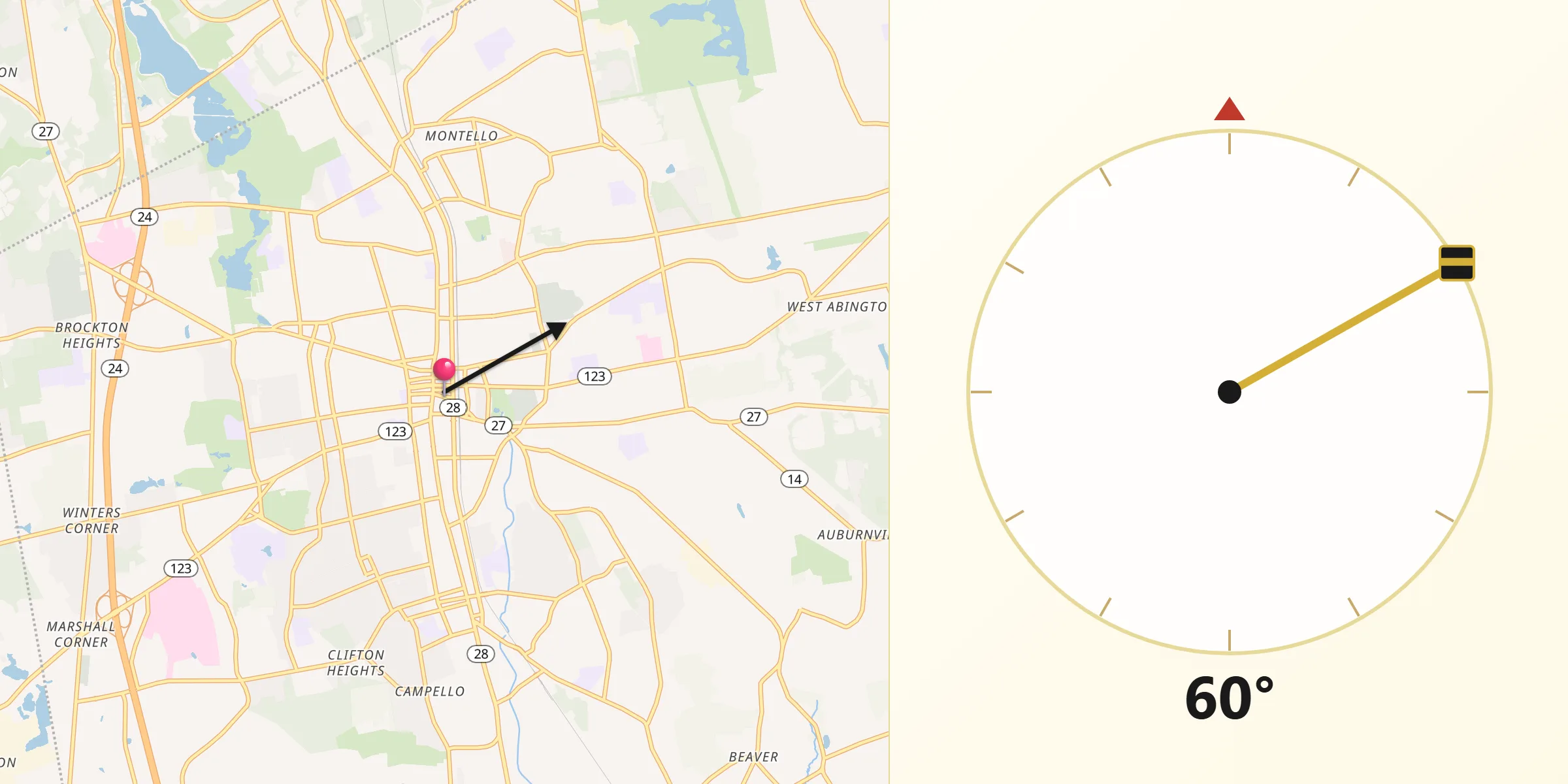 Qibla Direction from Brockton