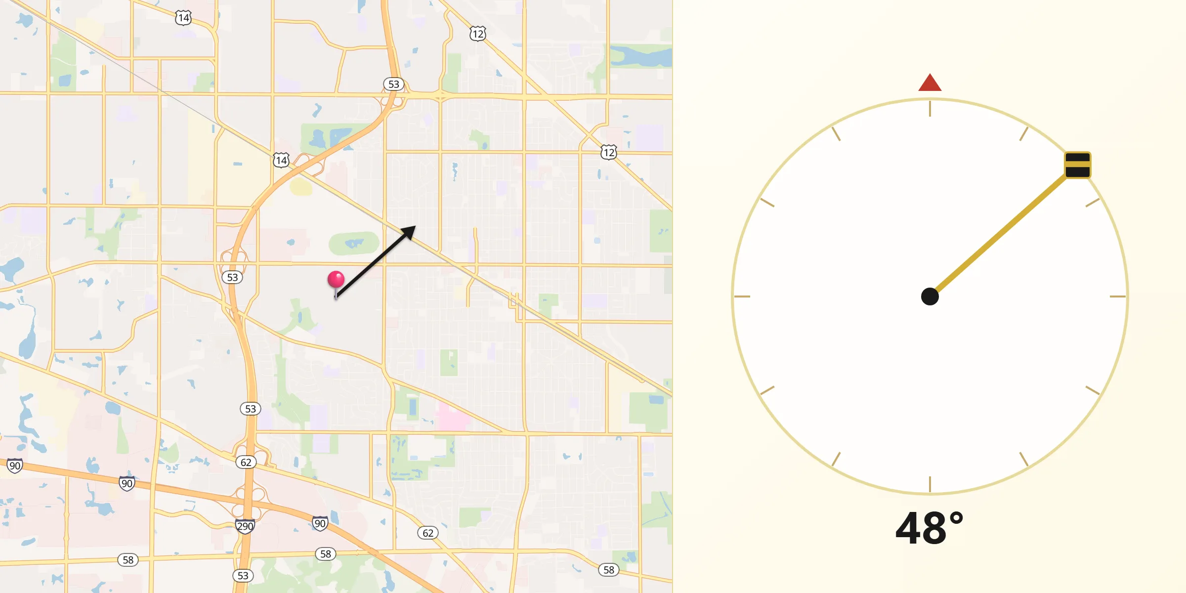 Qibla Direction from Rolling Meadows