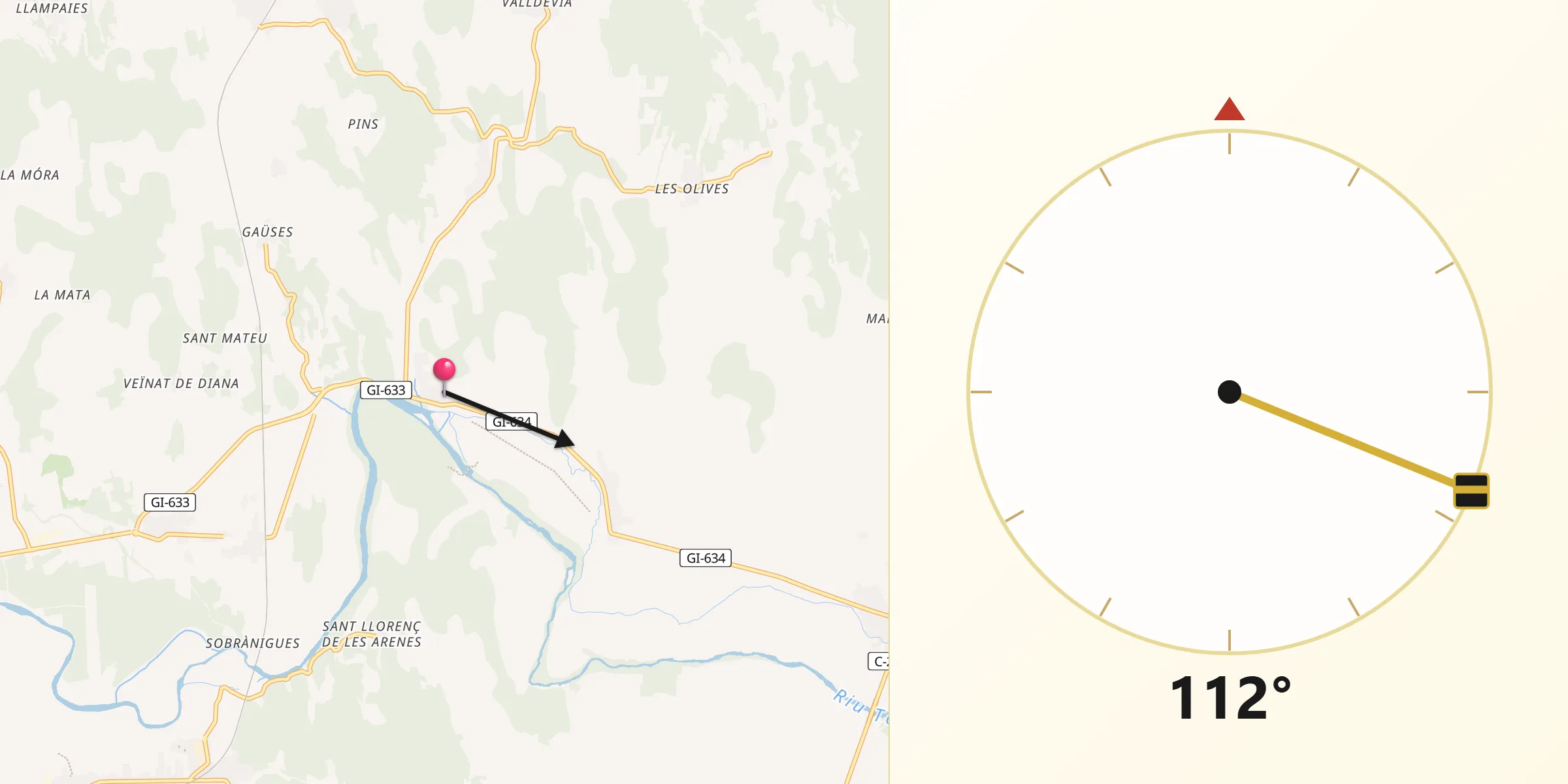Dirección de la Qibla desde Colomers