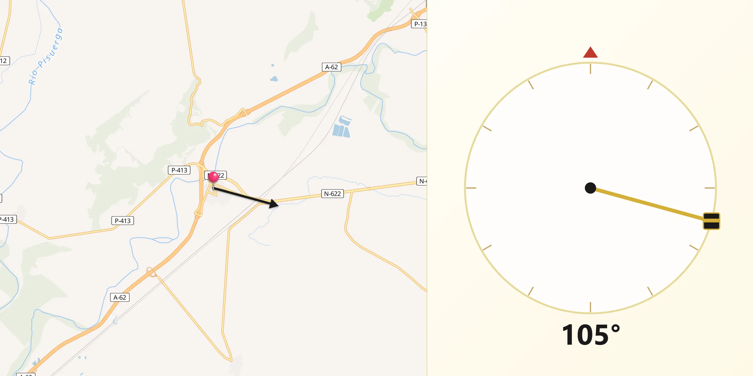 Dirección de la Qibla desde Quintana del Puente