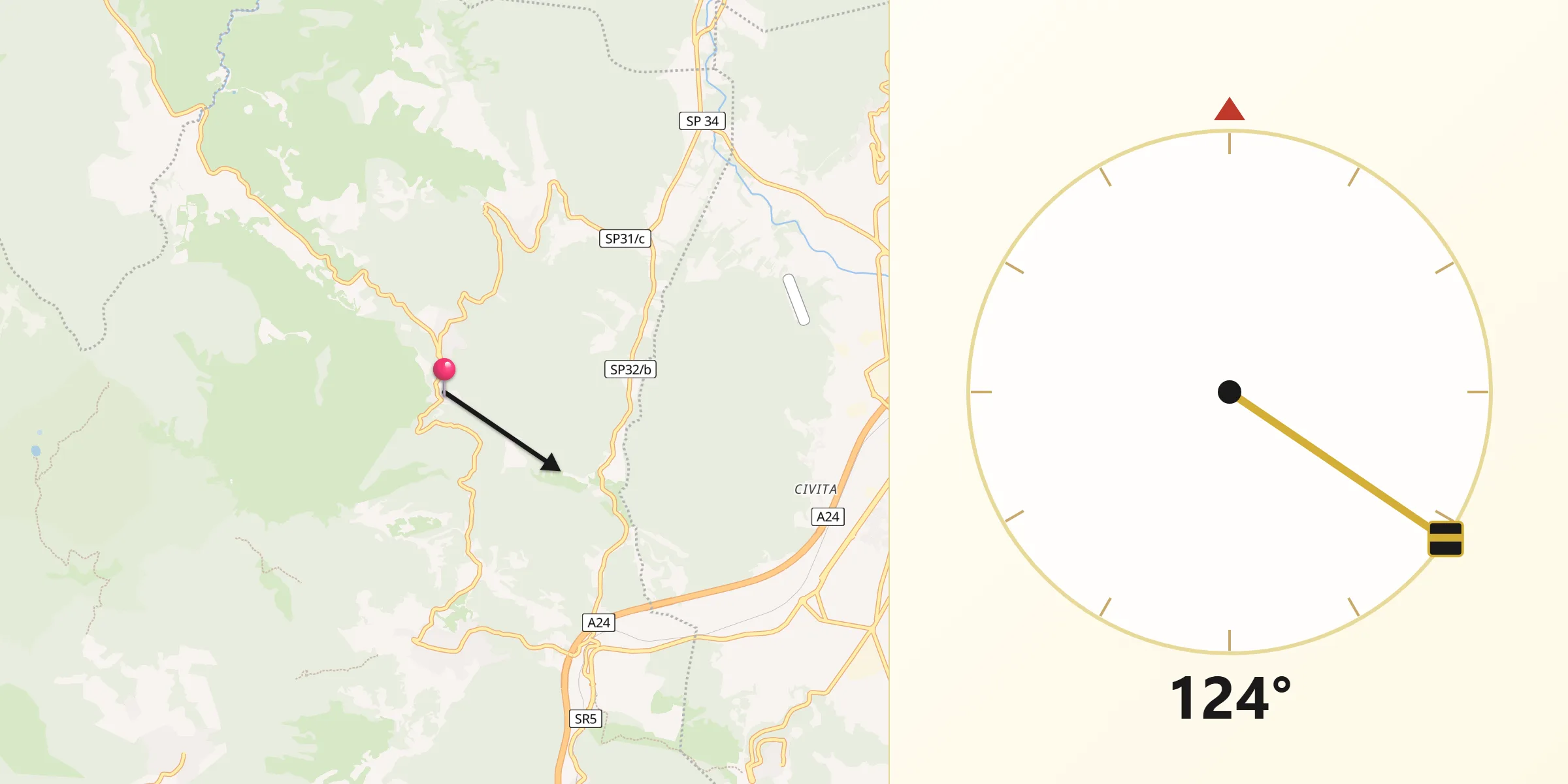 Direzione della Qibla da Vallinfreda