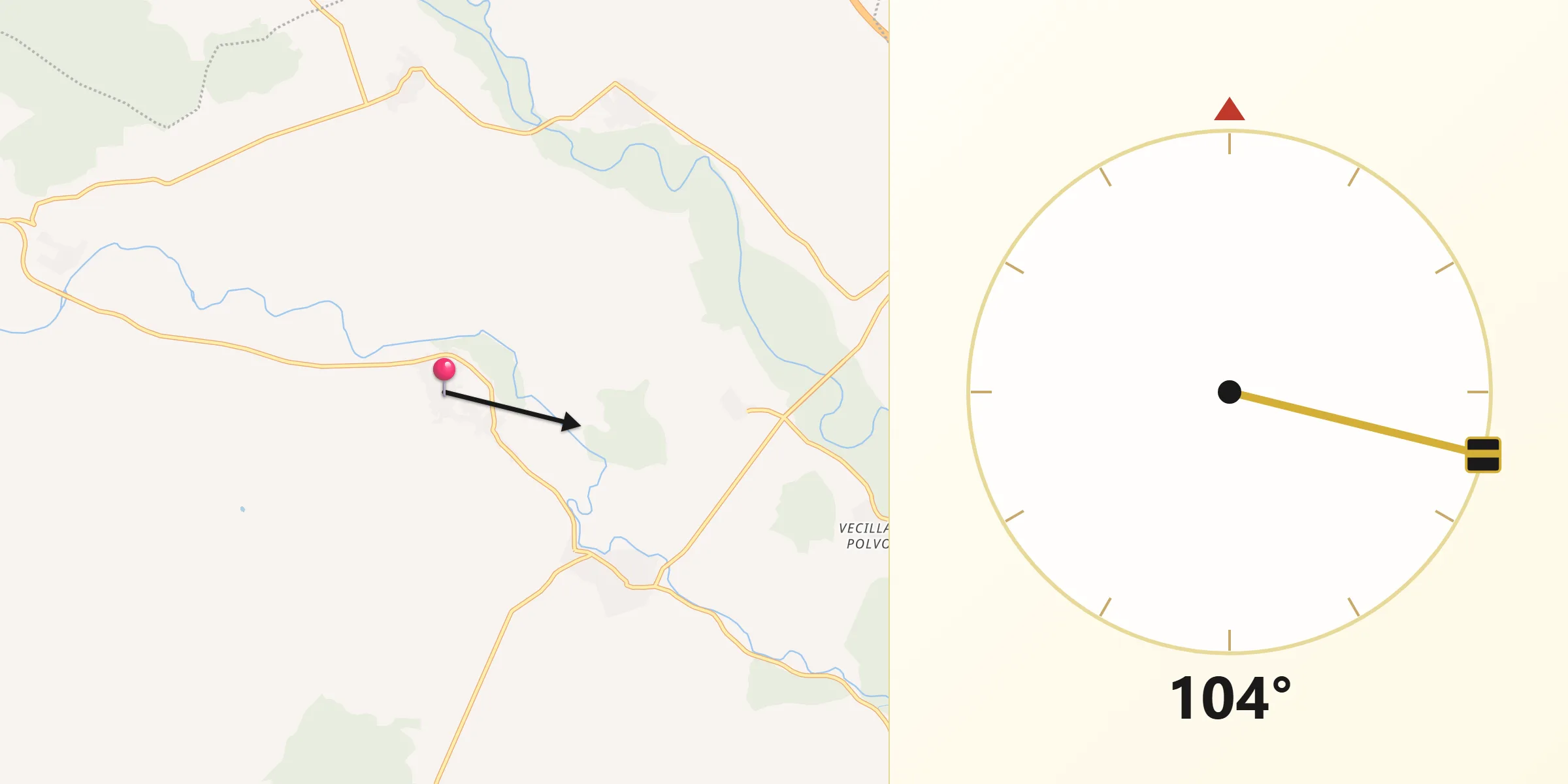 Dirección de la Qibla desde Santa María de la Vega