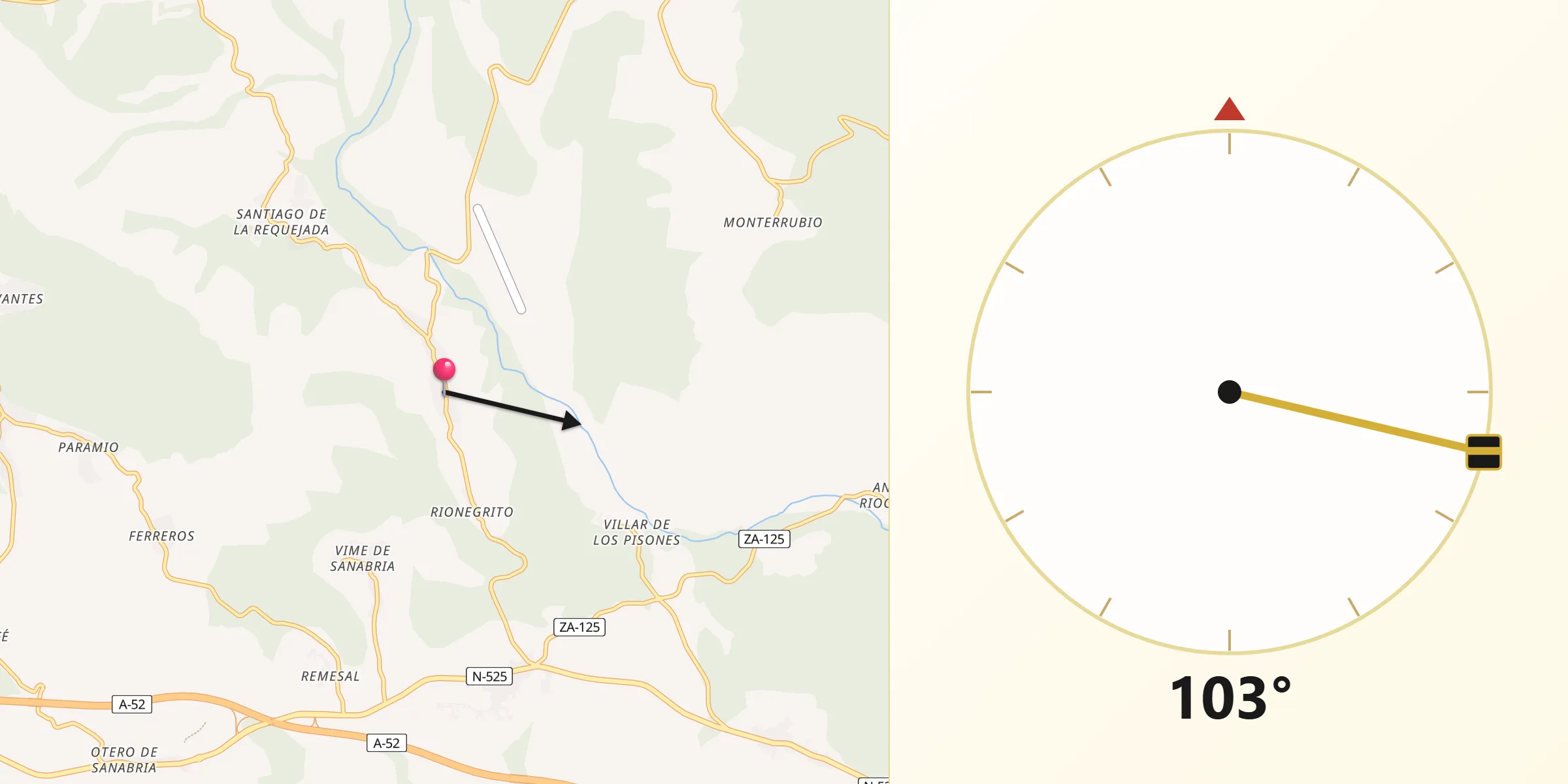 Dirección de la Qibla desde Rosinos de la Requejada