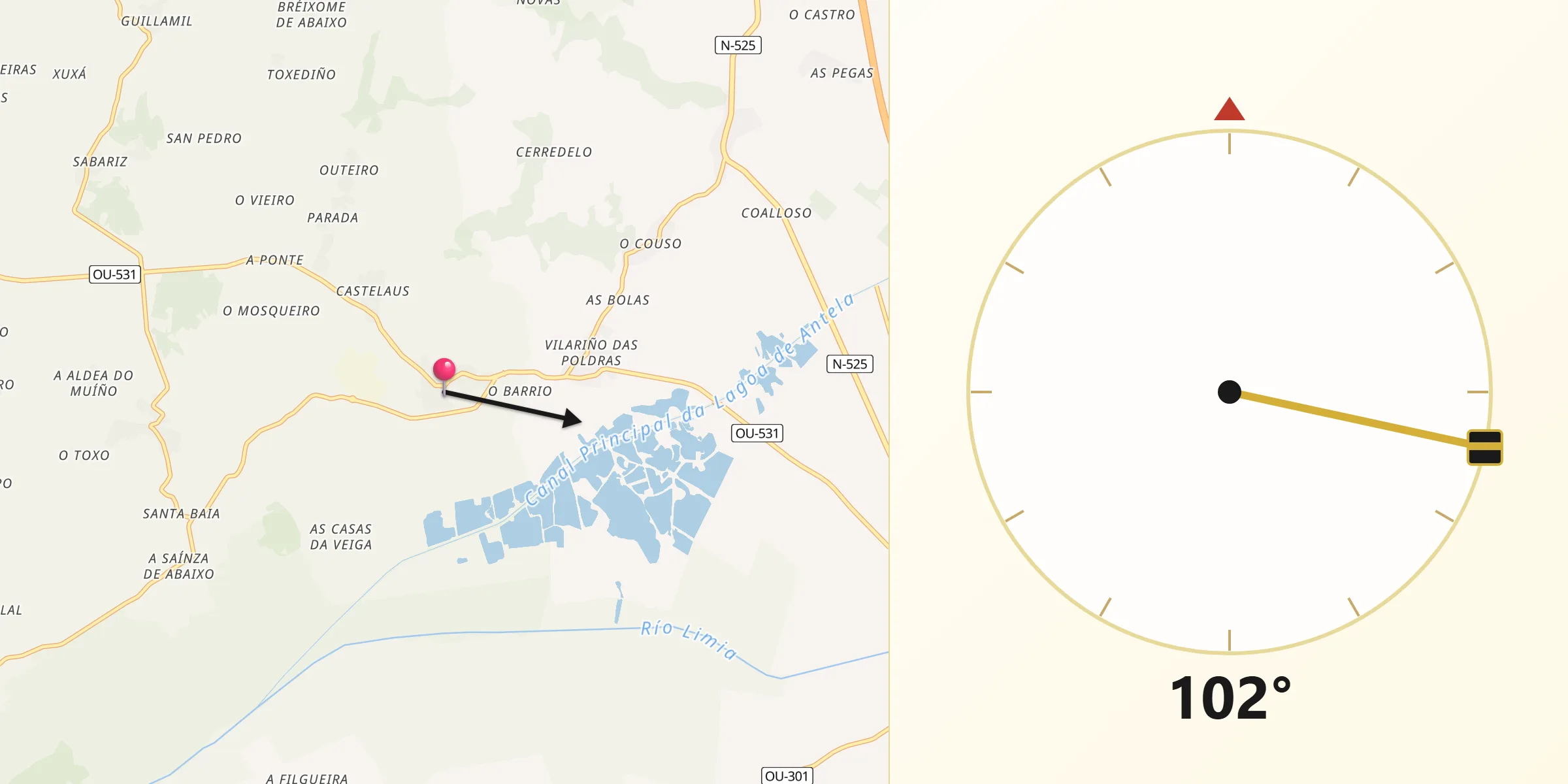 Dirección de la Qibla desde Vilar de Santos
