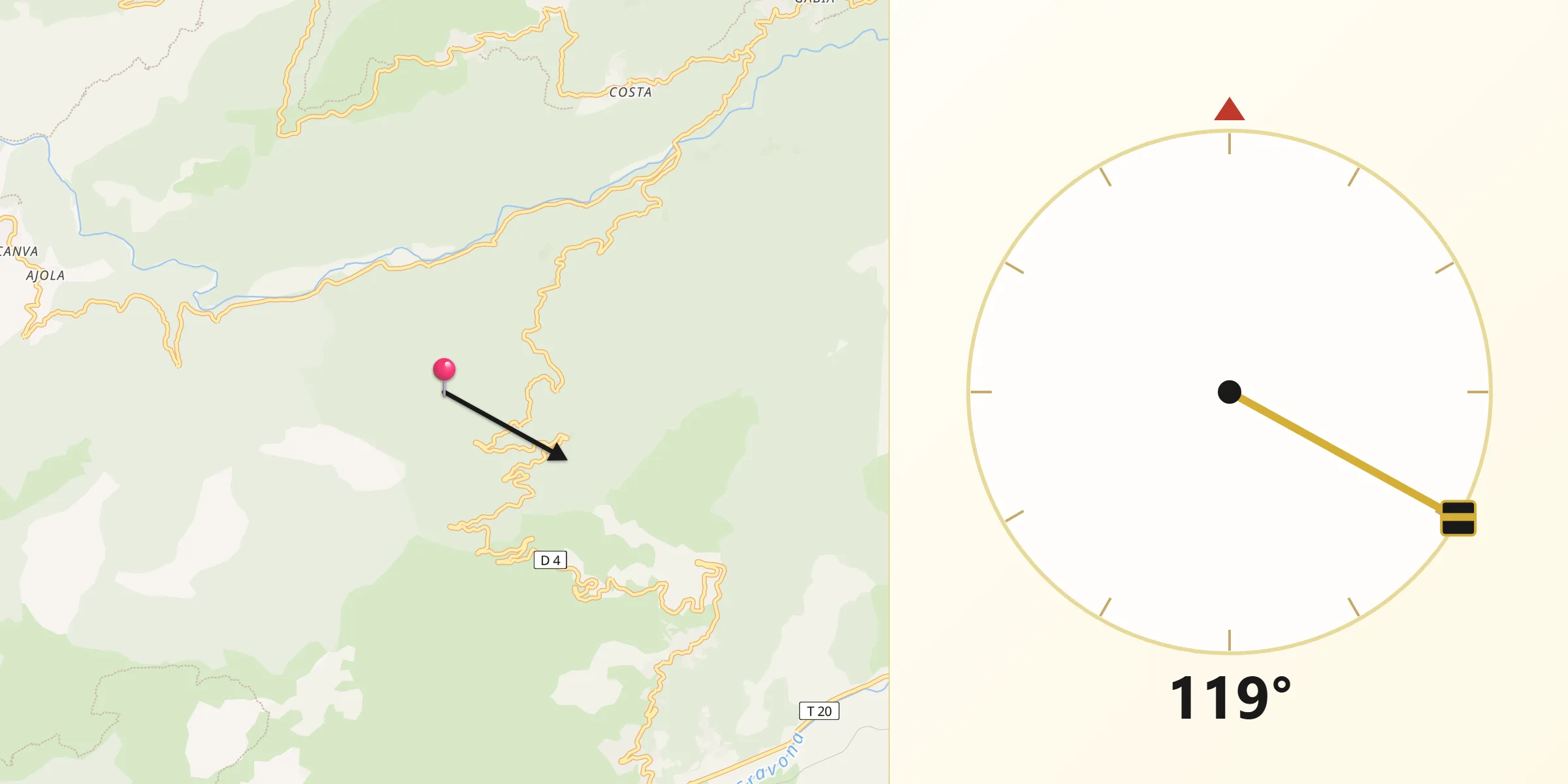 Direction vers la Qibla depuis Bocognano