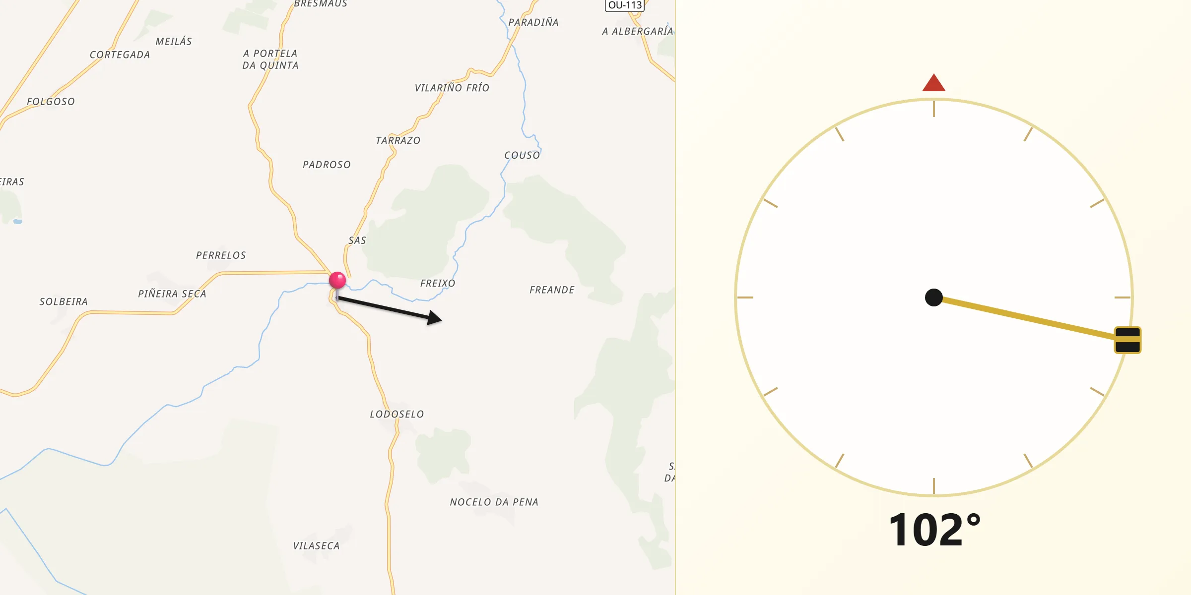 Dirección de la Qibla desde Sarreaus