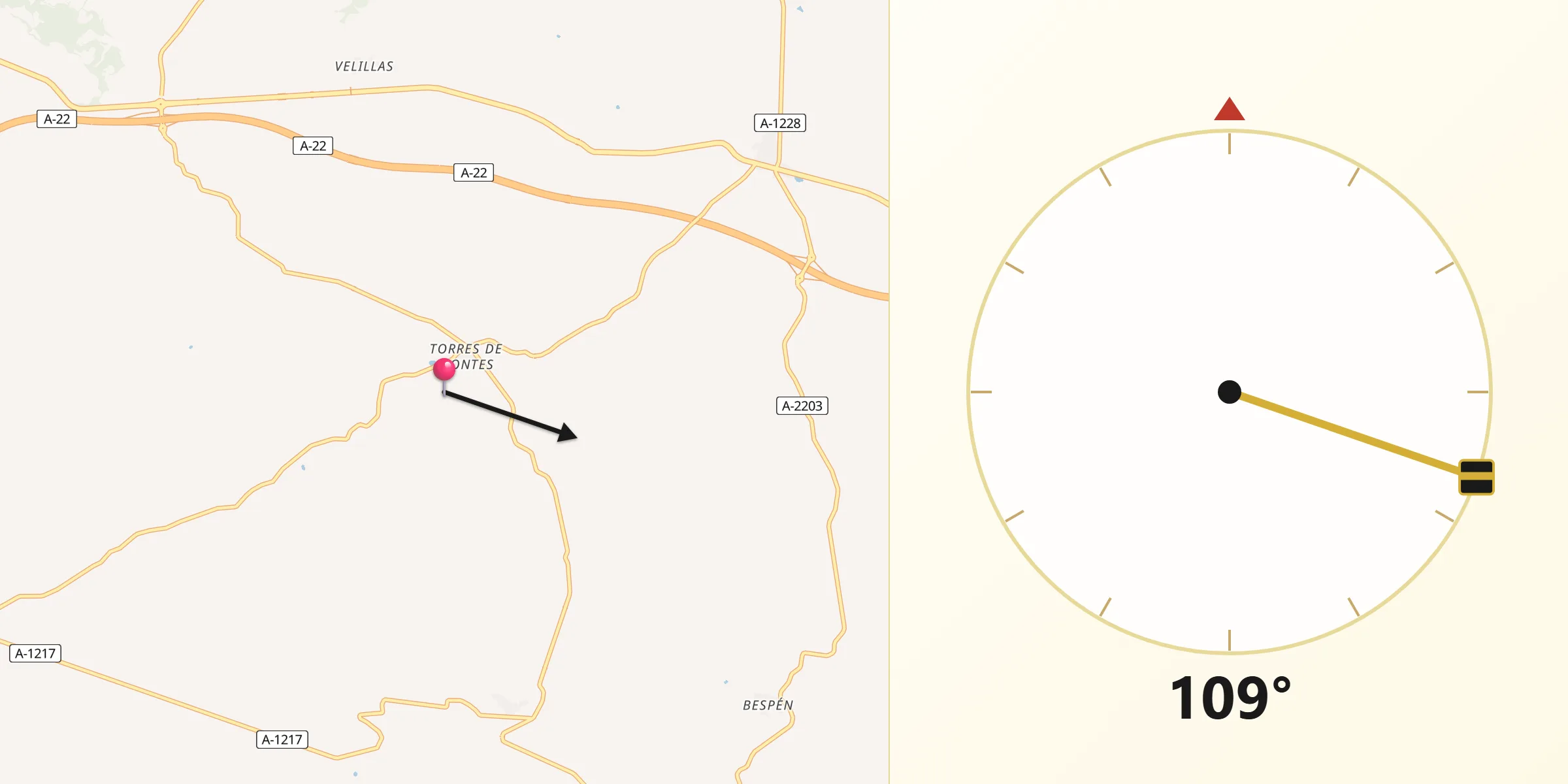 Dirección de la Qibla desde Blecua y Torres