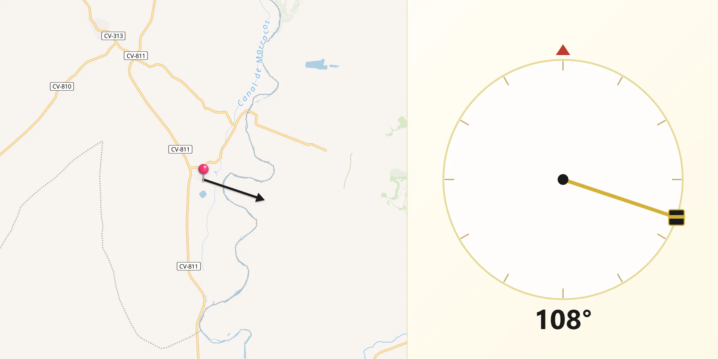 Dirección de la Qibla desde Marracos