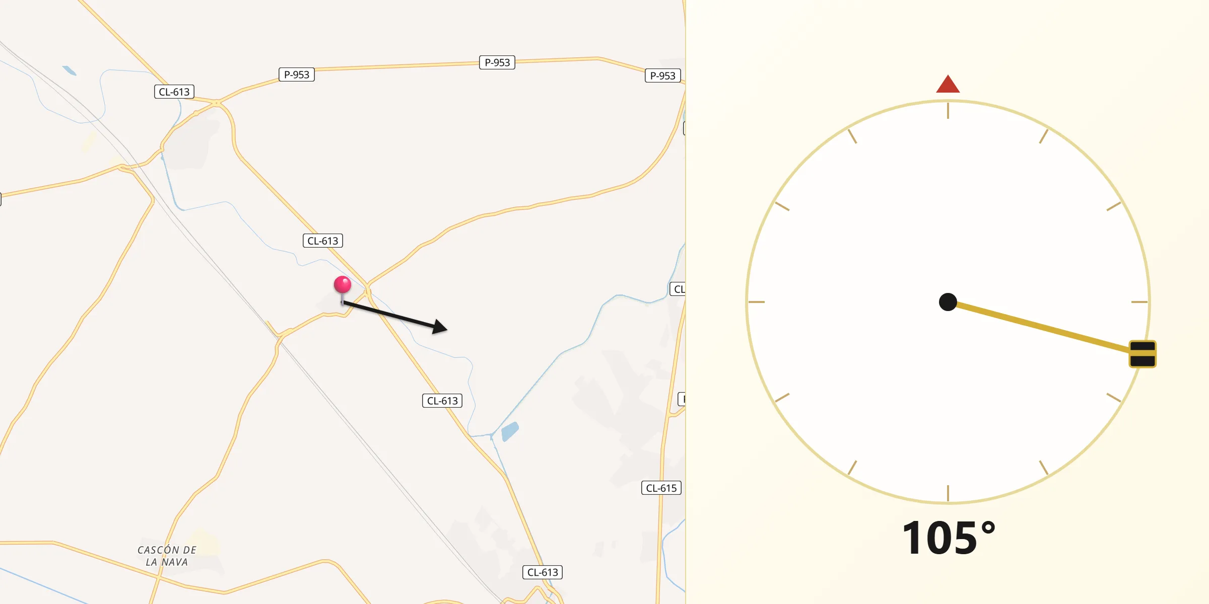 Dirección de la Qibla desde Villaumbrales