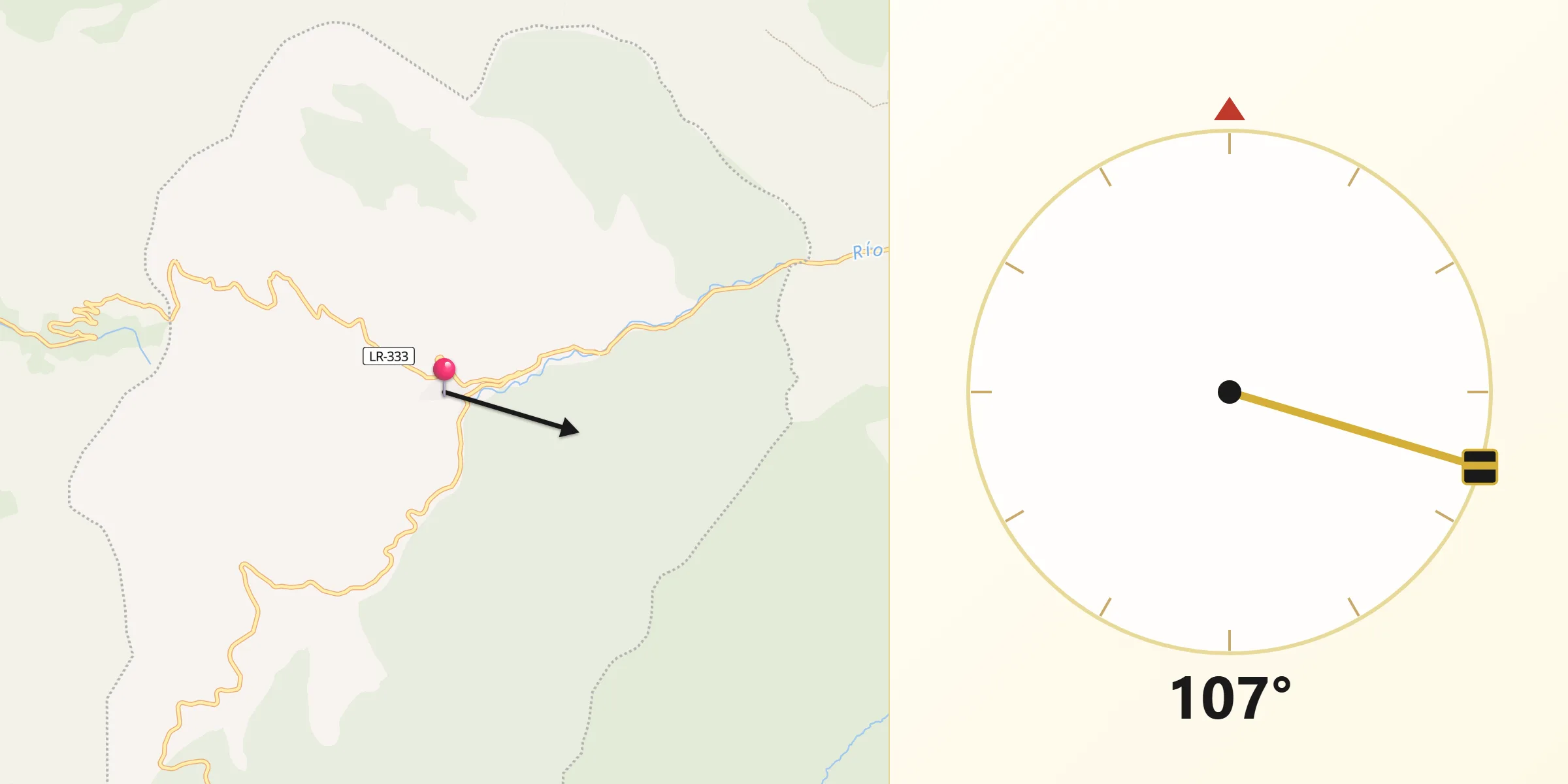 Dirección de la Qibla desde Montenegro de Cameros