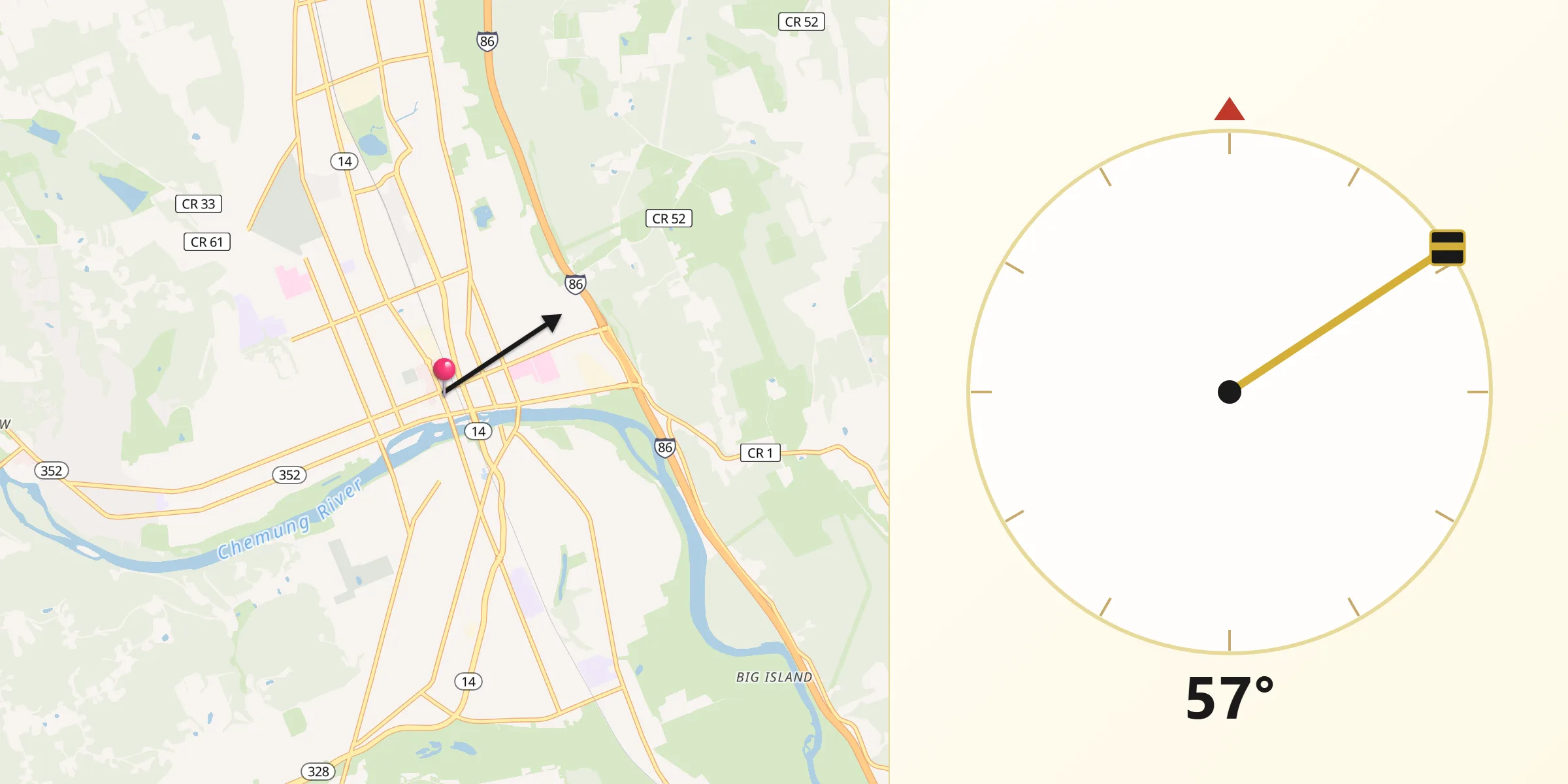 Qibla Direction from Elmira