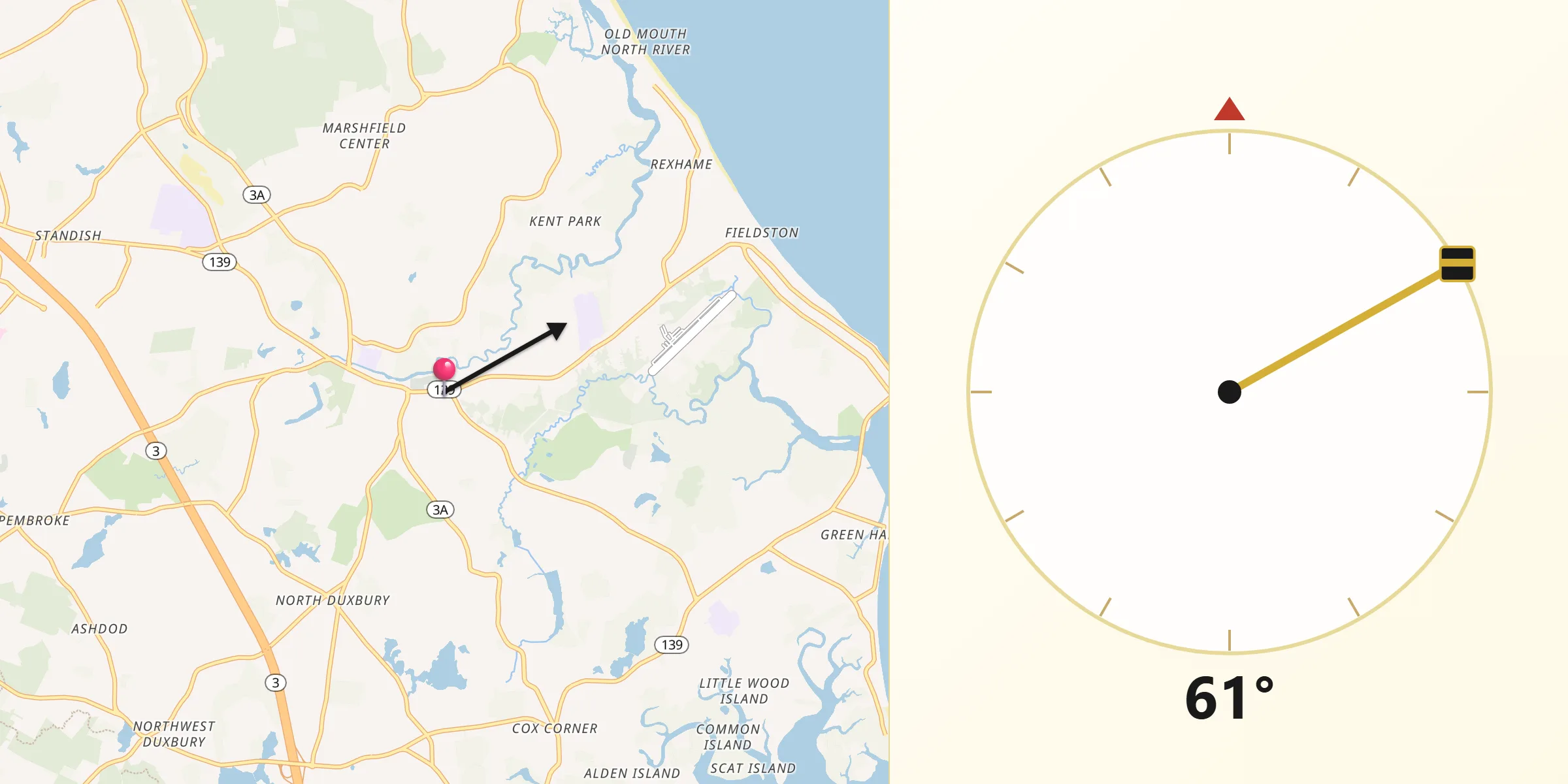 Qibla Direction from Marshfield