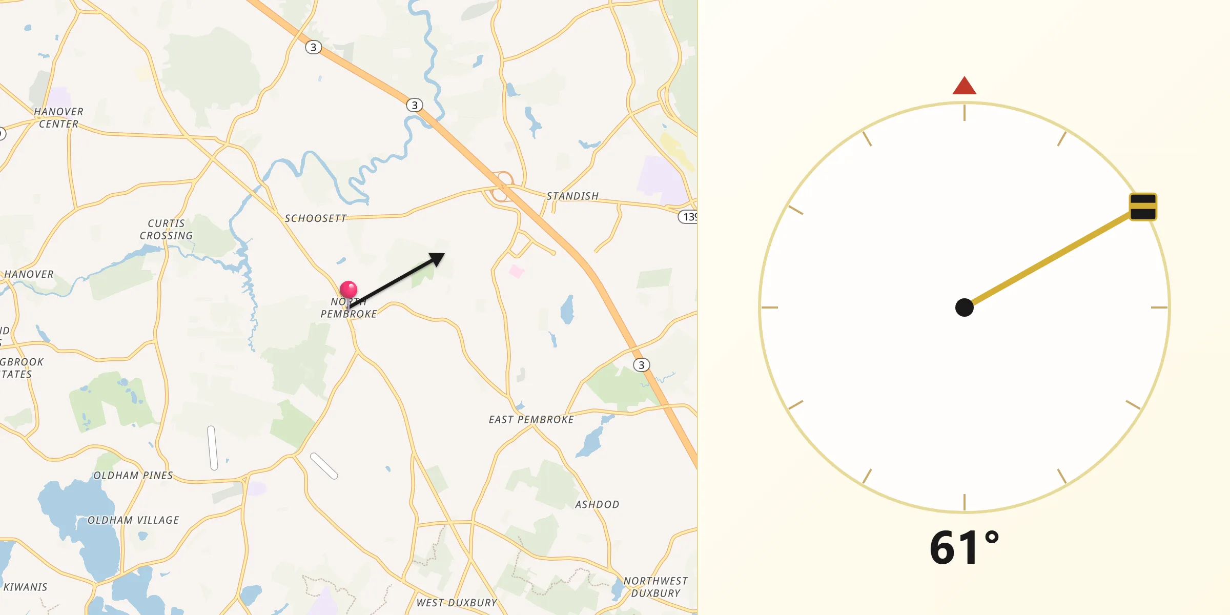 Qibla Direction from North Pembroke