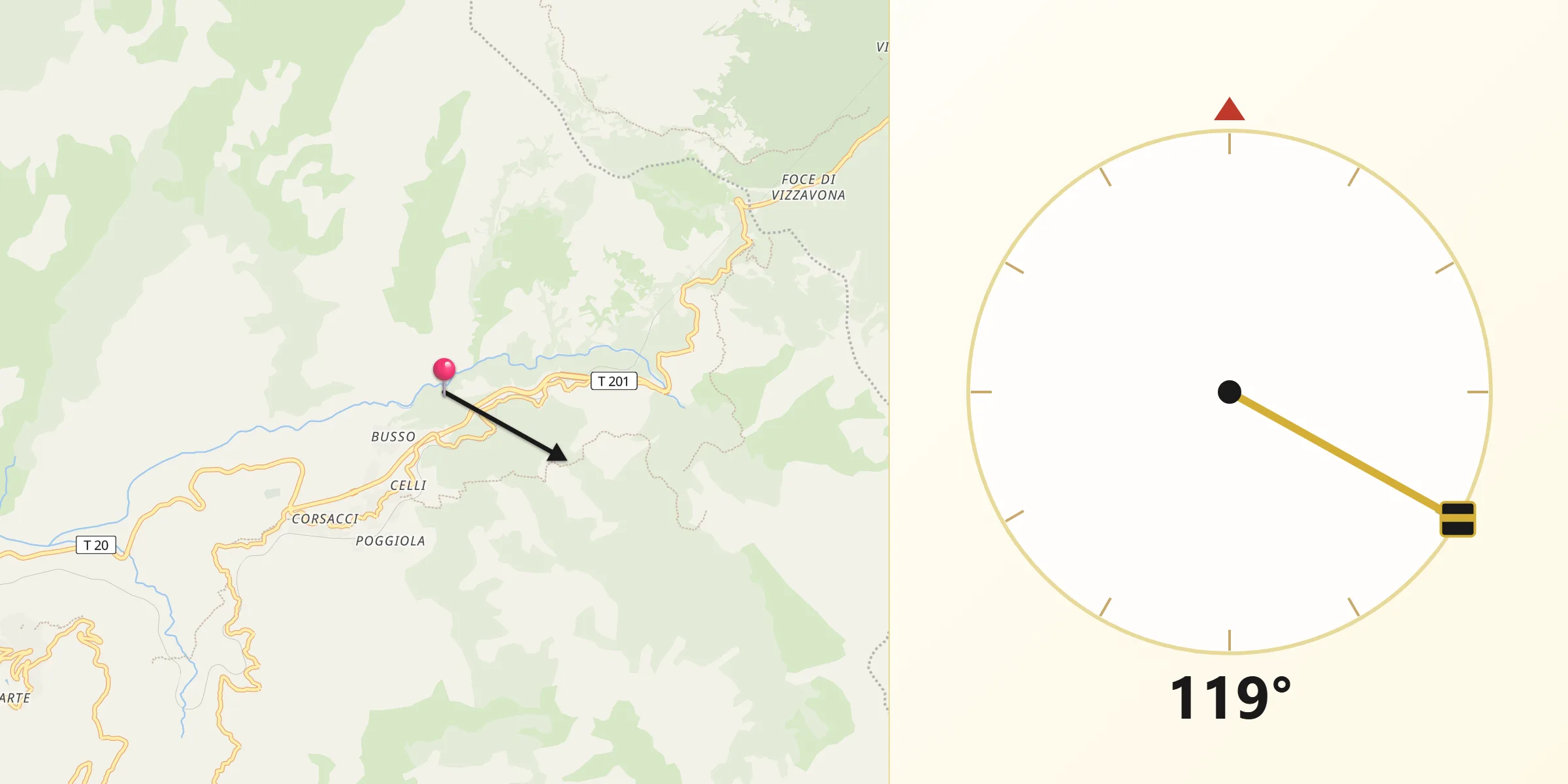 Direction vers la Qibla depuis Ghisoni